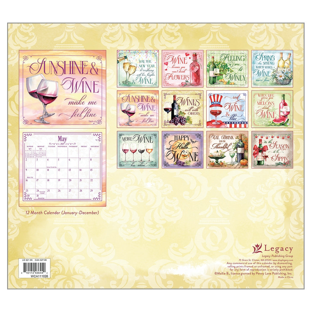 2027 Wine Calendar - Deluxe Wall Calendar by Mollie B