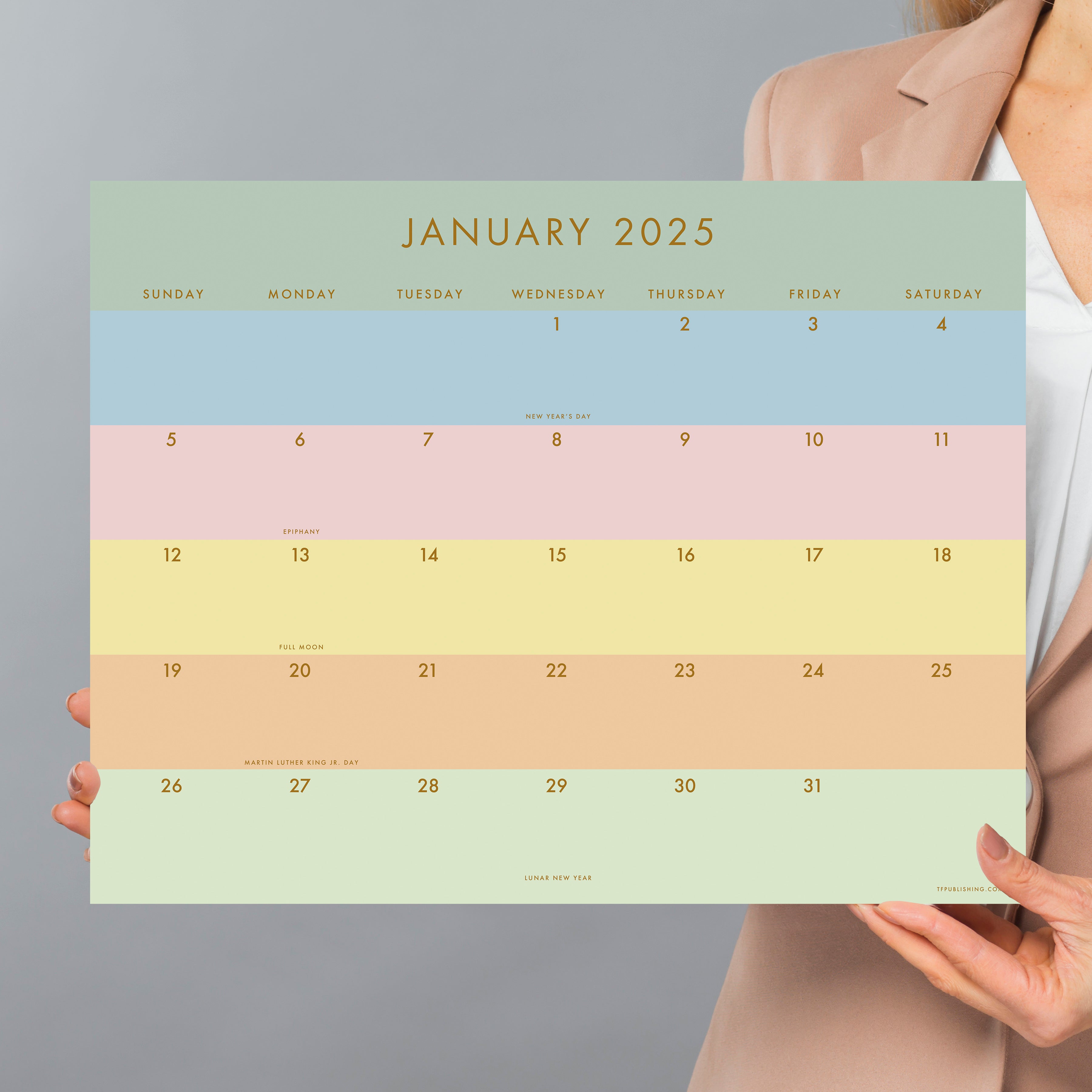July 2024 - June 2025 Super Stripe - Medium Monthly Desk Pad Blotter Academic Calendar