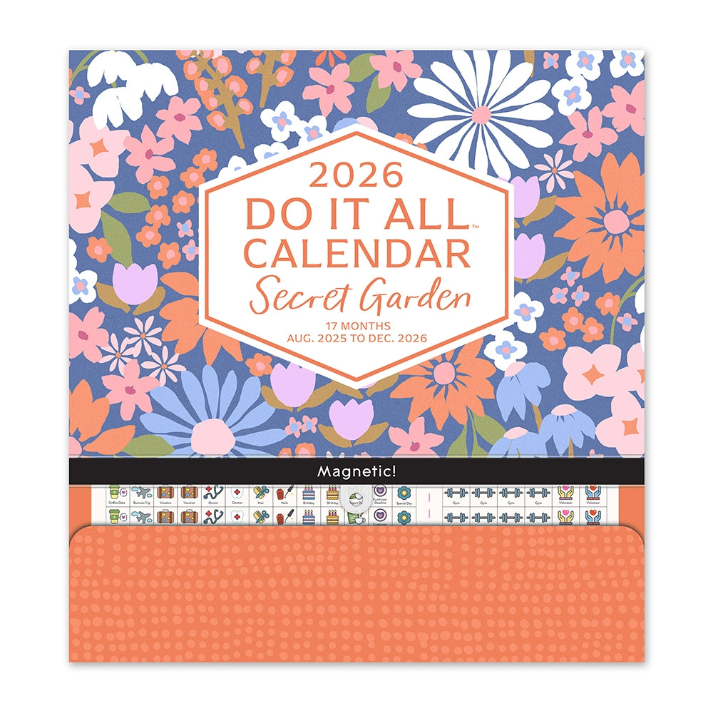 2026 Secret Garden Do It All - 17-Month Magnetic Square Wall Calendar