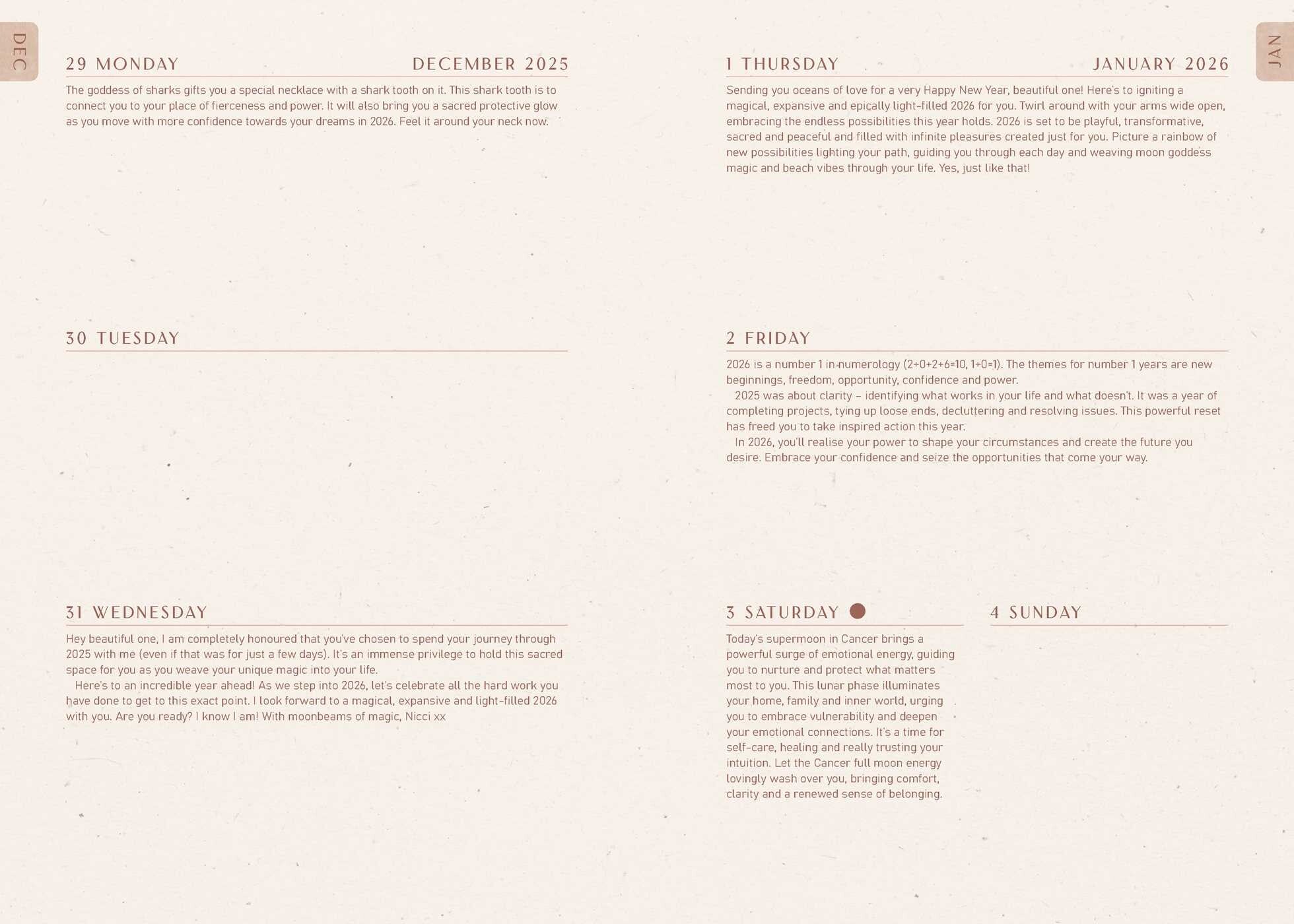 2026 Moon Goddess by Nicci Garaicoa - Weekly Diary/Planner