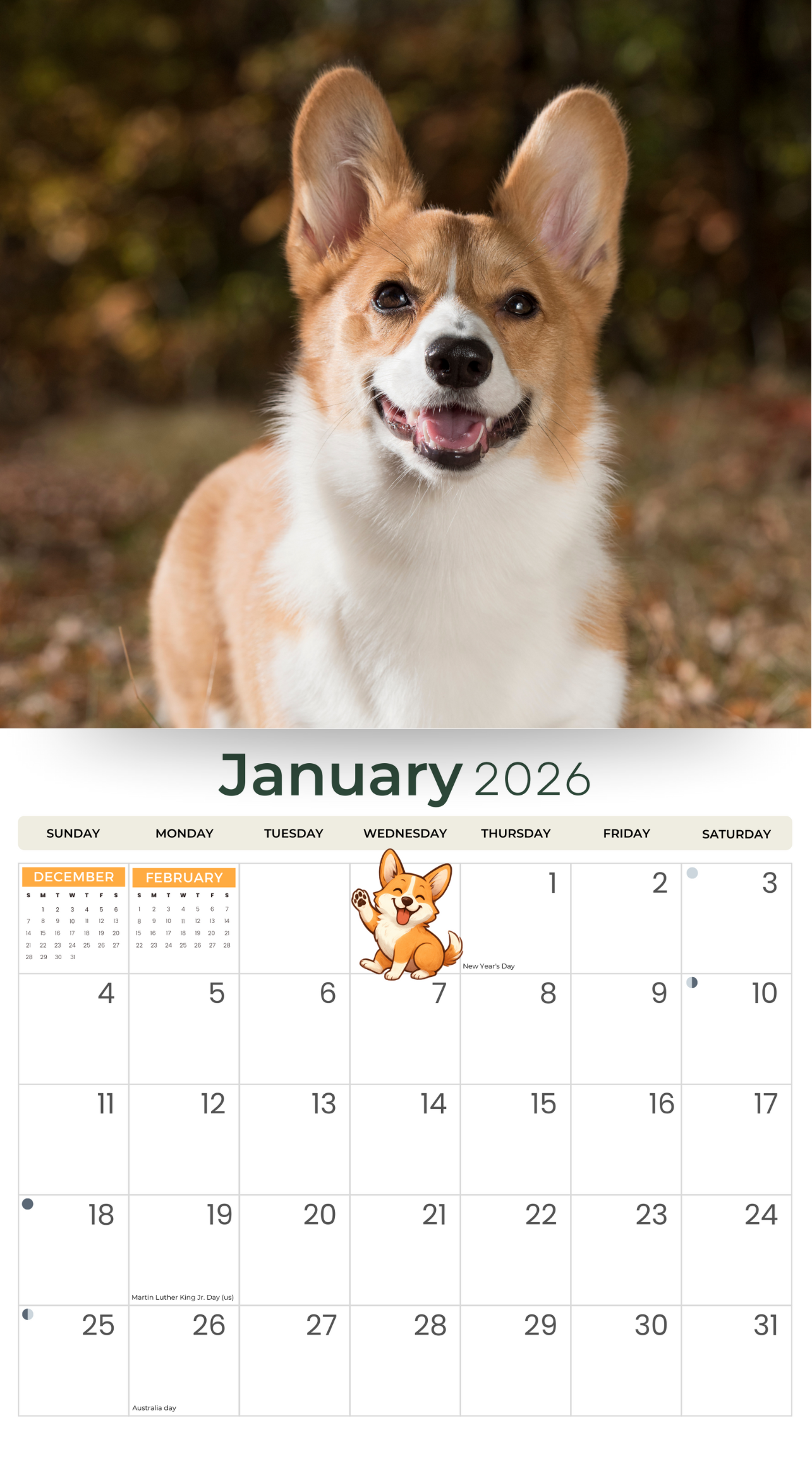 2026 Corgis - Deluxe Wall Calendar