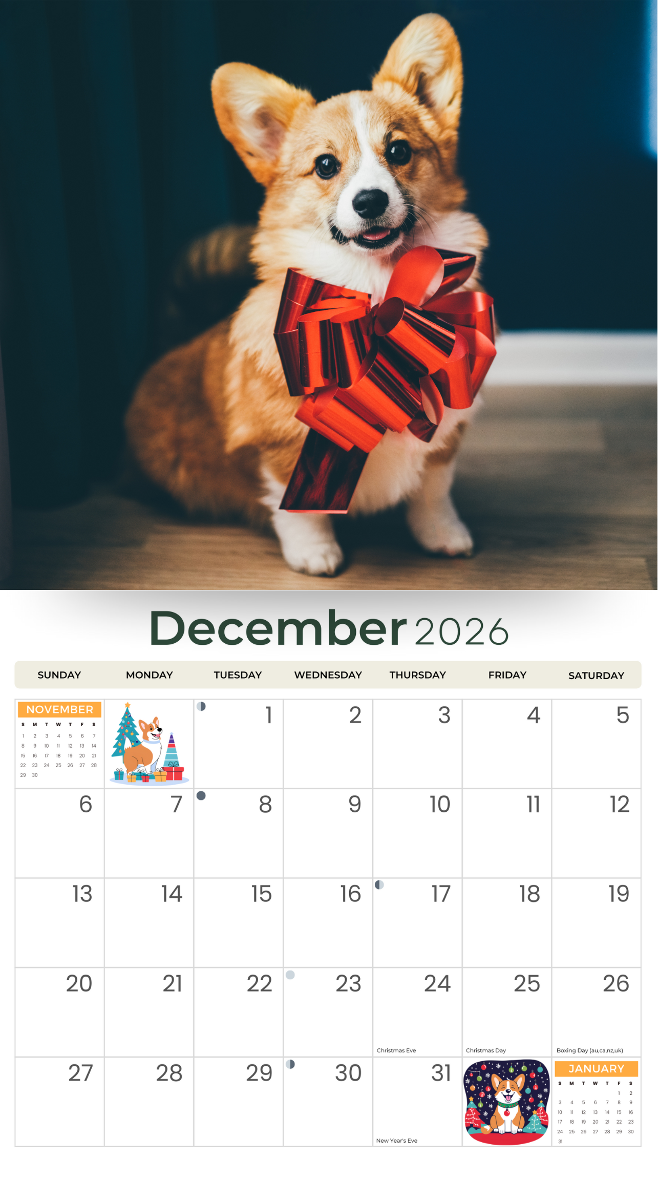 2026 Corgis - Deluxe Wall Calendar