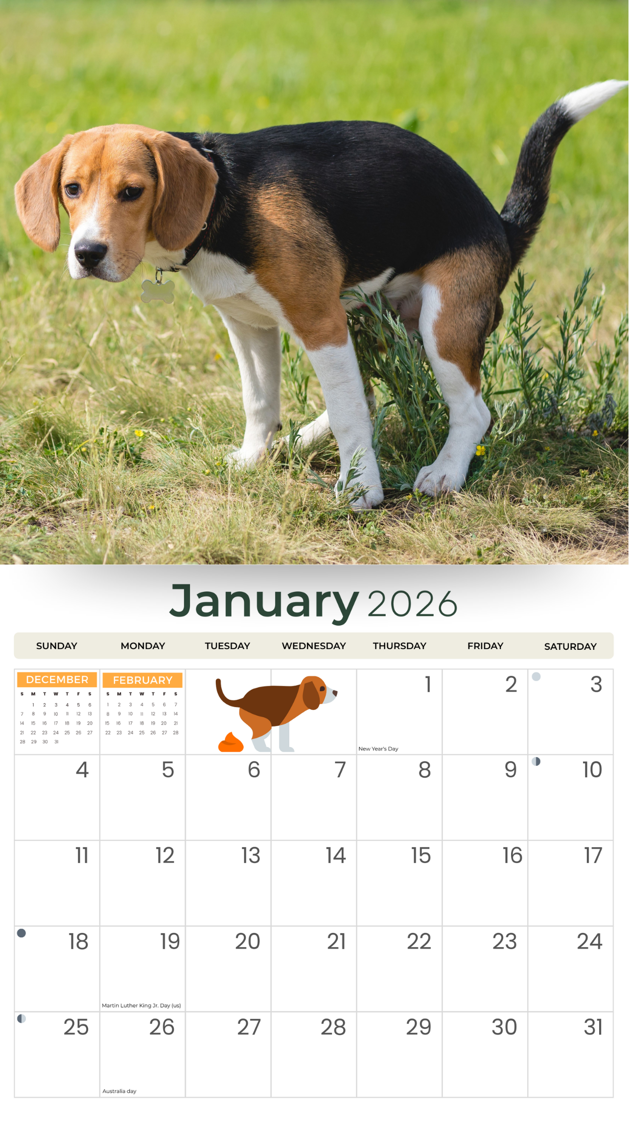 2026 Oooh Crap! The Pooping Dogs Calendar - Deluxe Wall Calendar