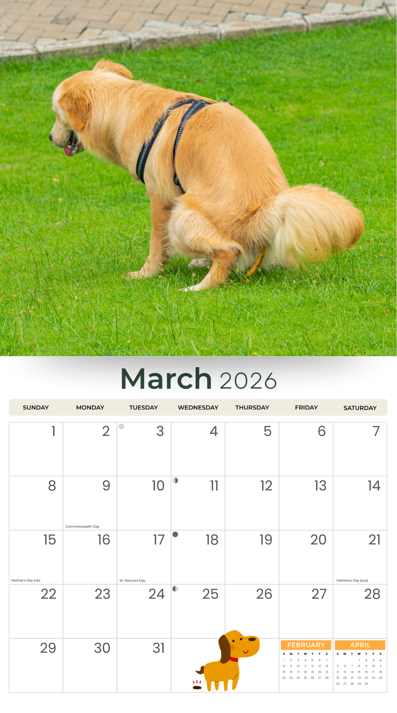 2026 Oooh Crap! The Pooping Dogs Calendar - Deluxe Wall Calendar