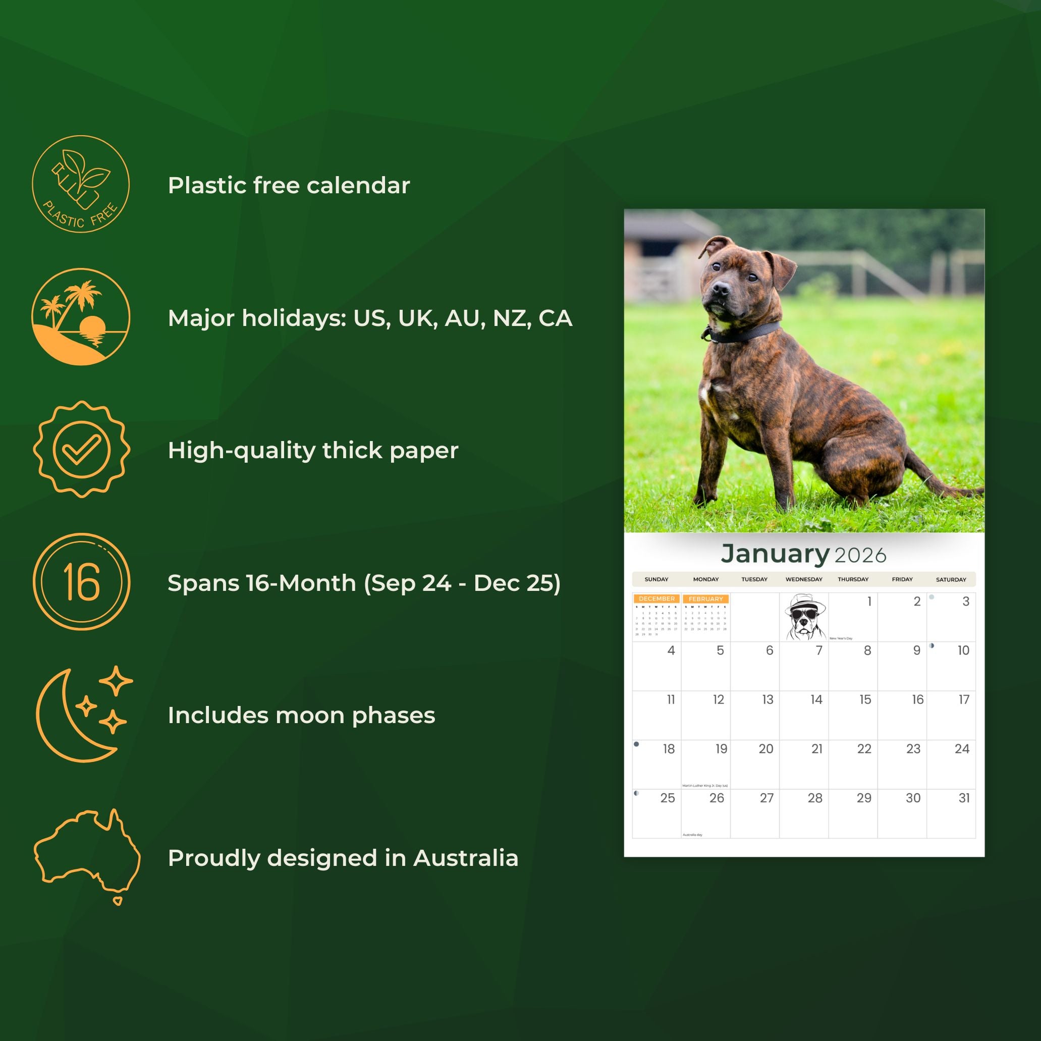 2026 Staffordshire Bull Terrier - Deluxe Wall Calendar