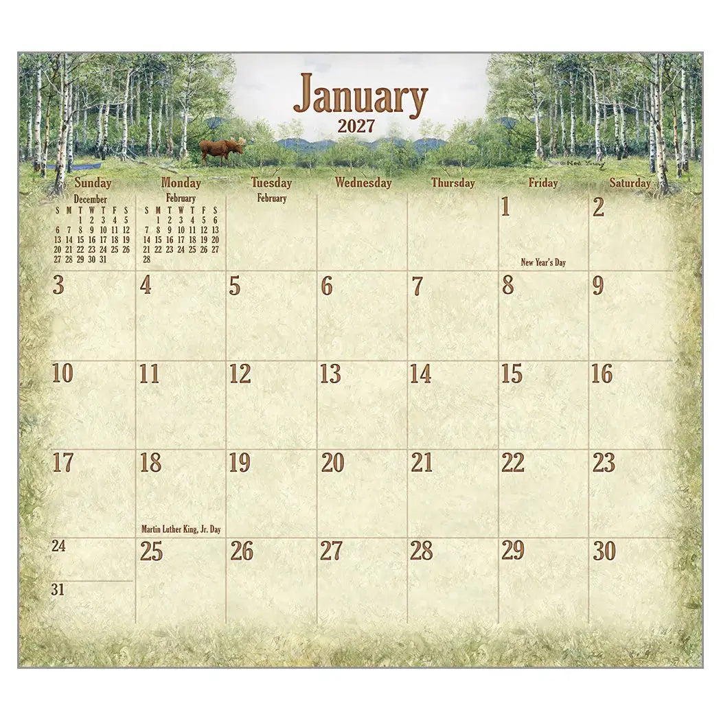2027 Woodland Deluxe Wall Calendar by Ned Young - January date grid