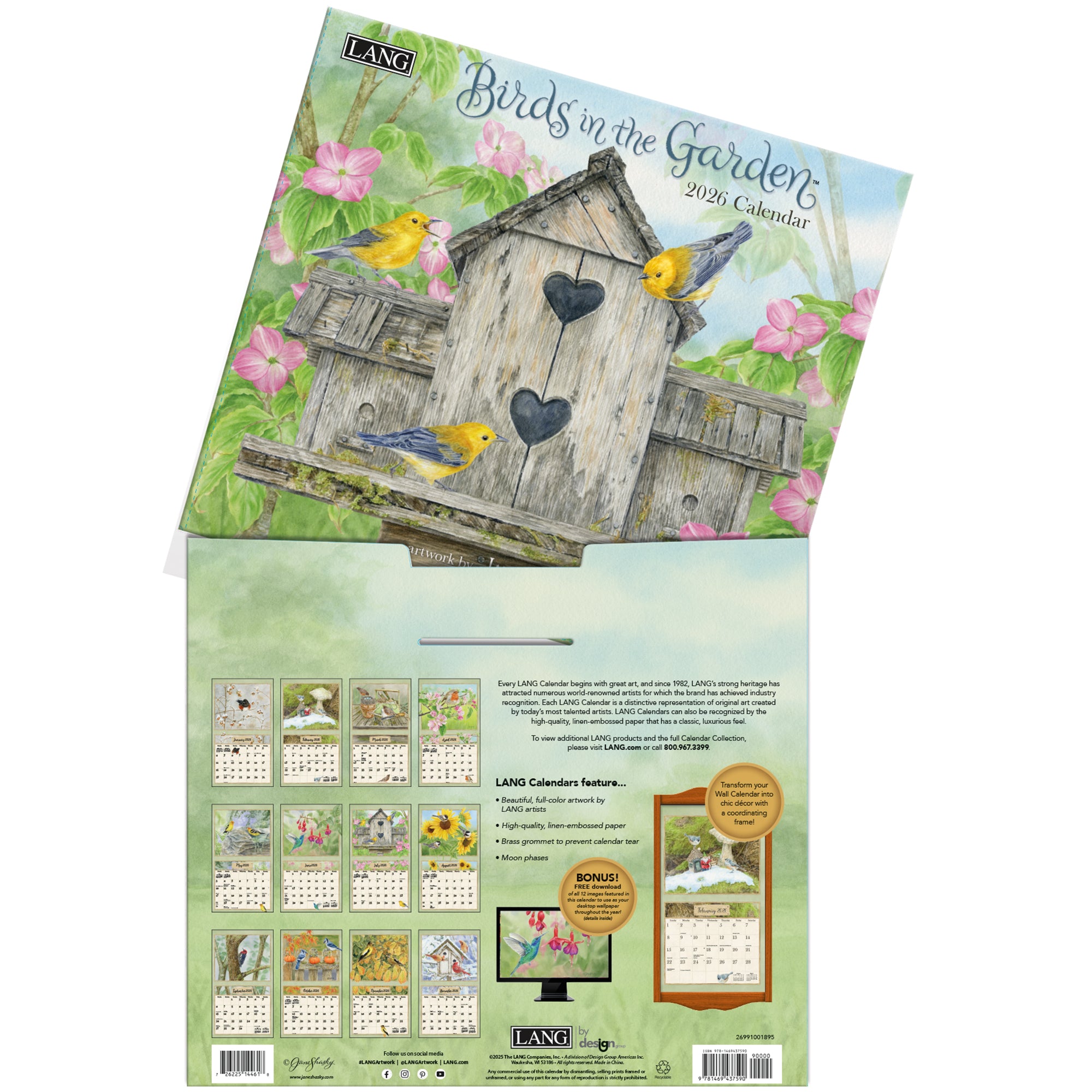 2026 LANG Birds In The Garden - Deluxe Wall Calendar