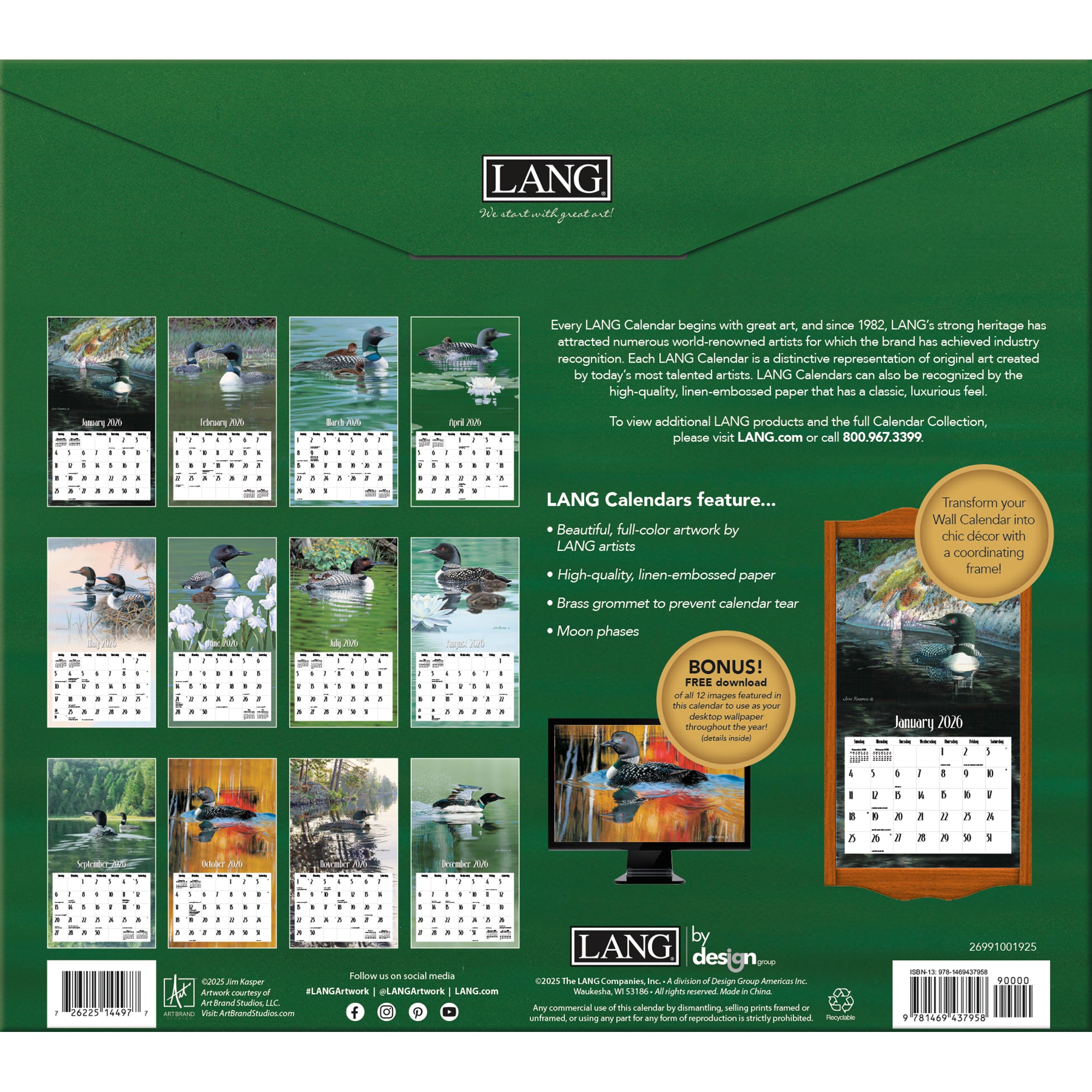 2026 LANG Loons On The Lake - Deluxe Wall Calendar