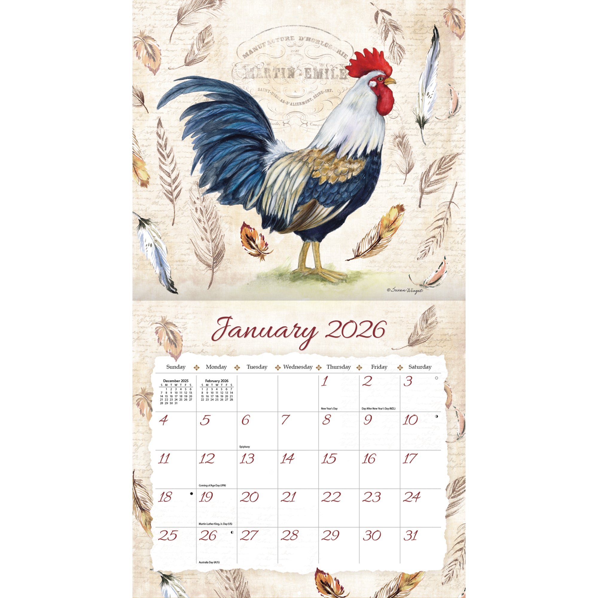 2026 LANG Proud Rooster - Deluxe Wall Calendar