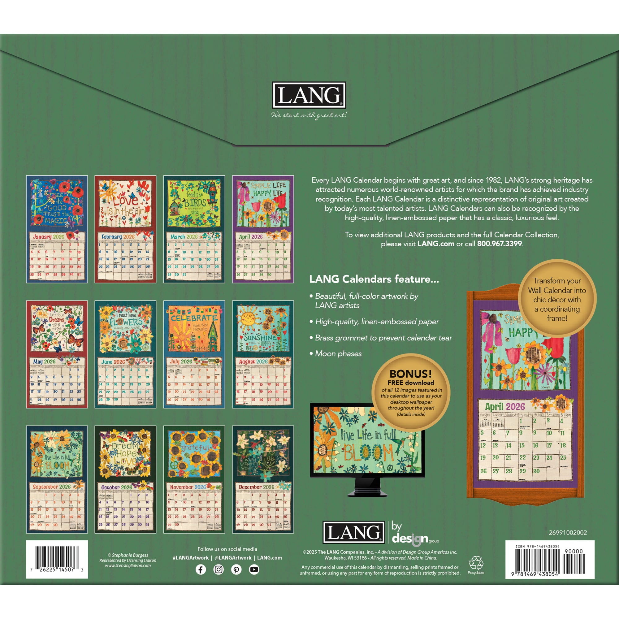 2026 LANG Painted Peace - Deluxe Wall Calendar