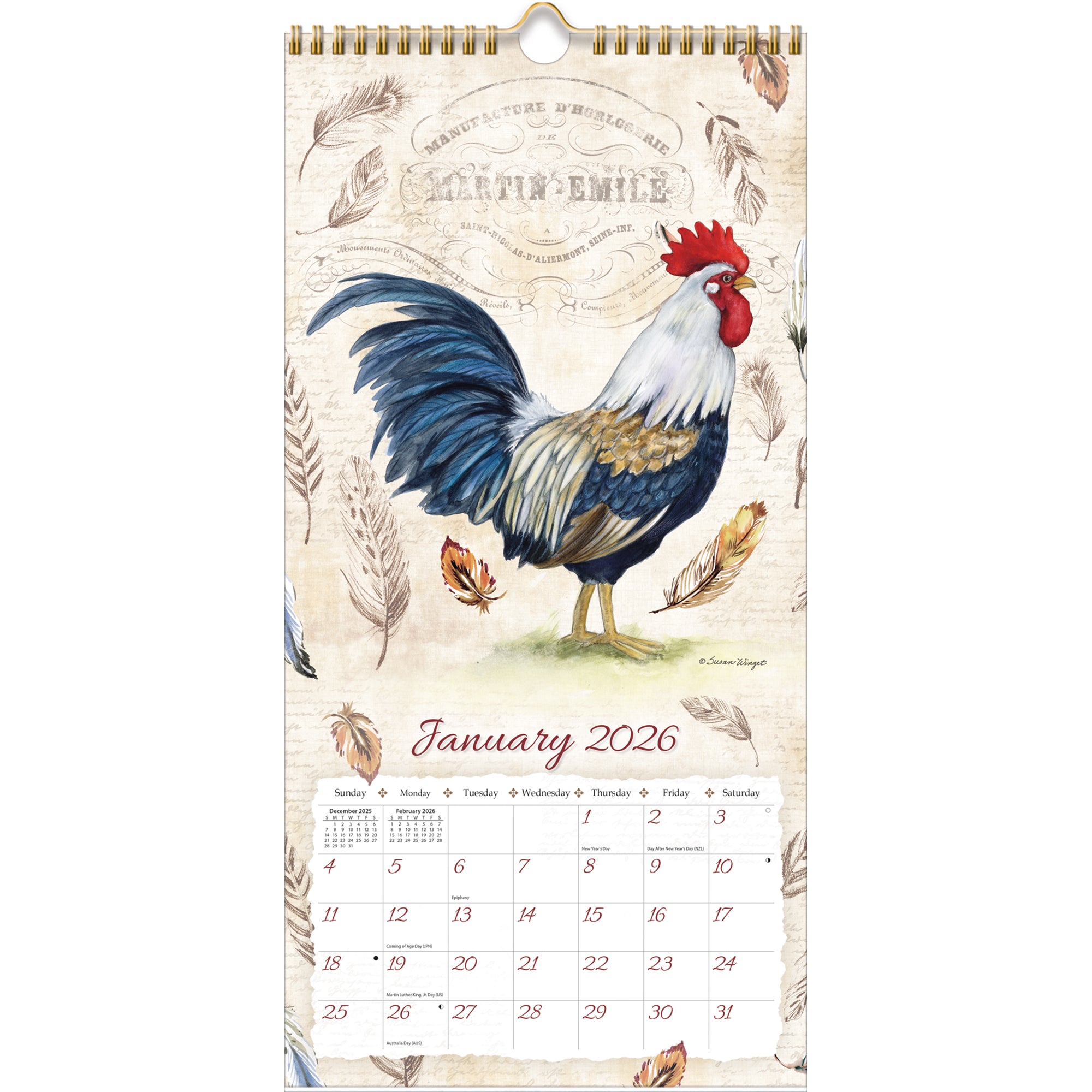 2026 LANG Proud Rooster - Slim Vertical Wall Calendar