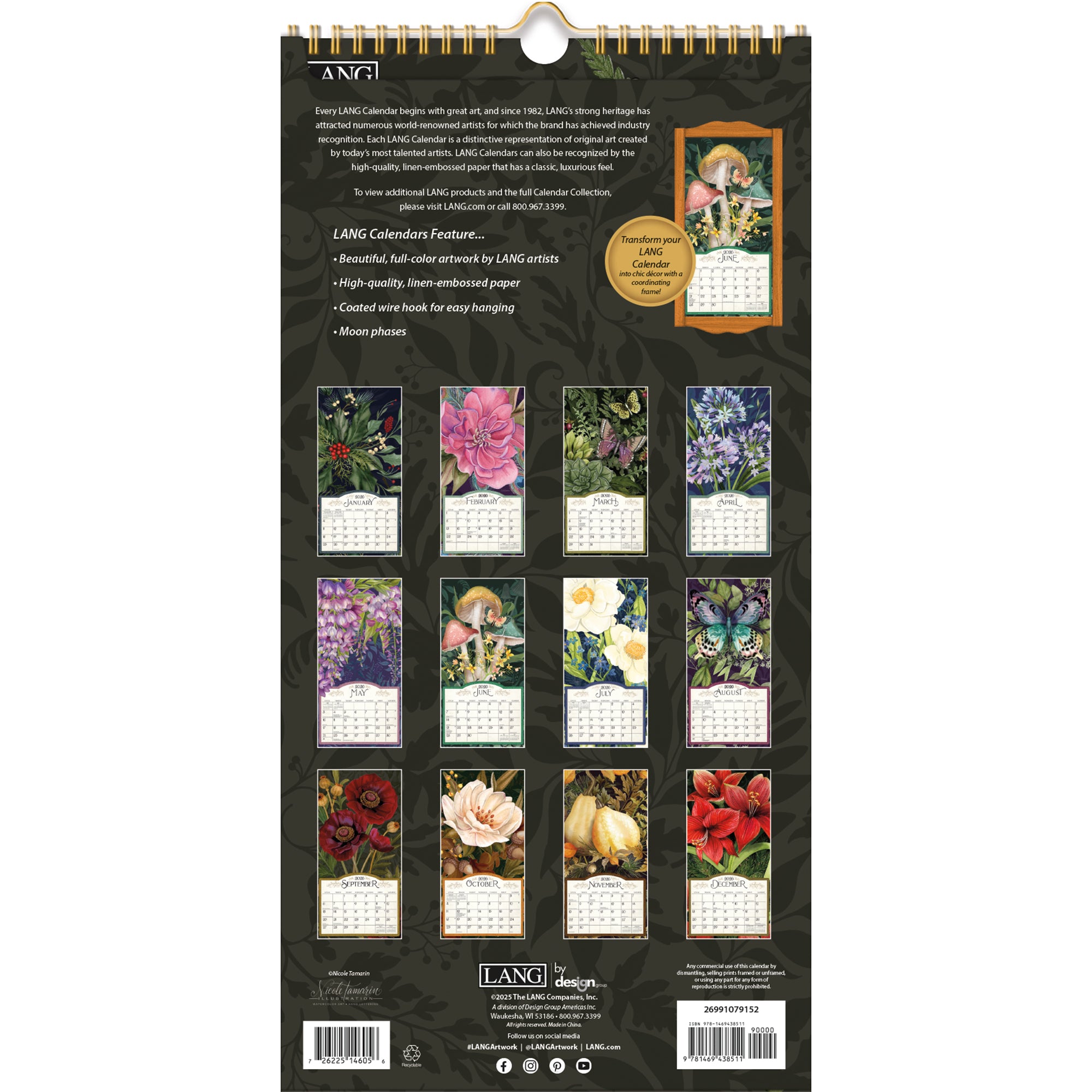 2026 LANG Midnight Garden - Slim Vertical Wall Calendar