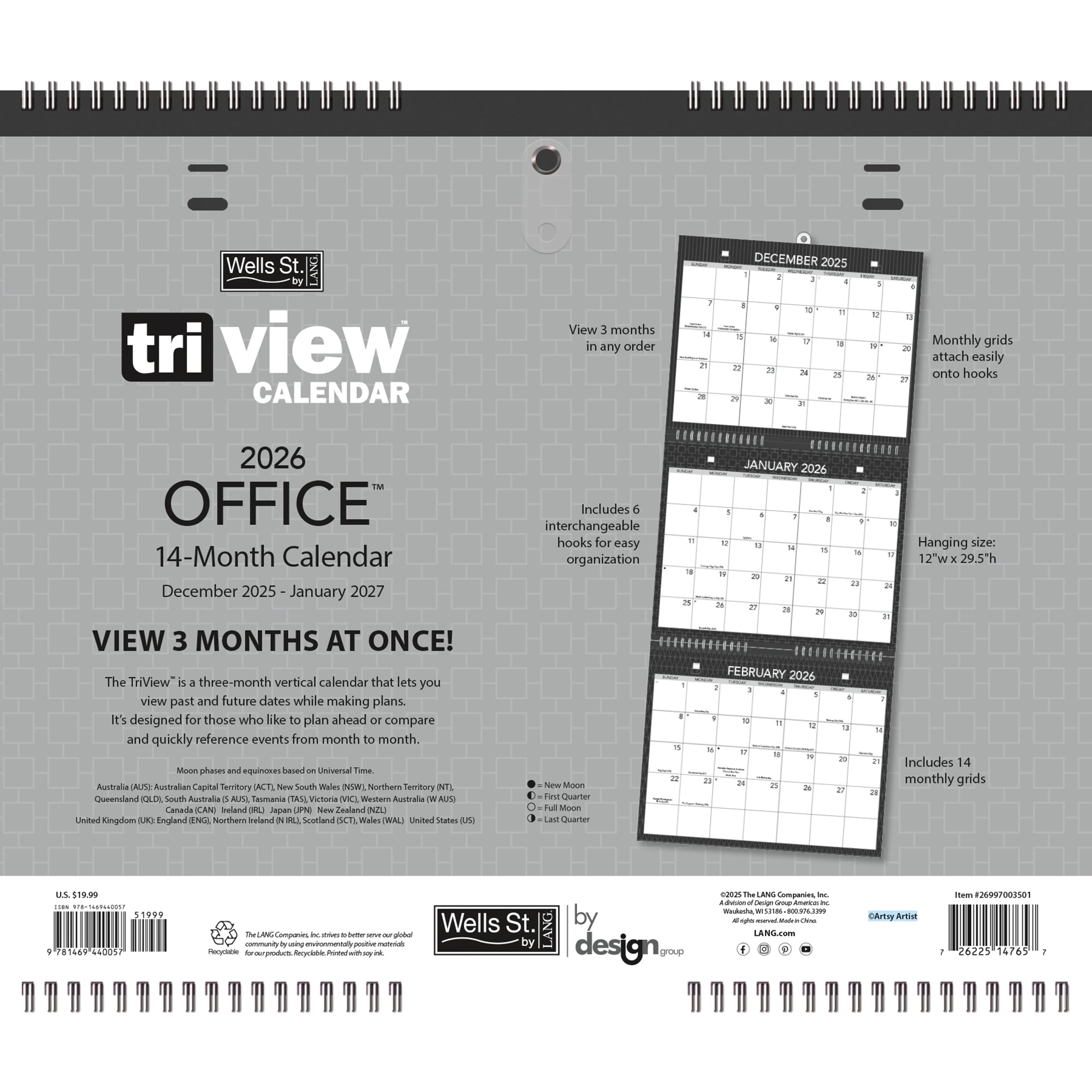 2026 LANG Office - 3 Month View Wall Calendar