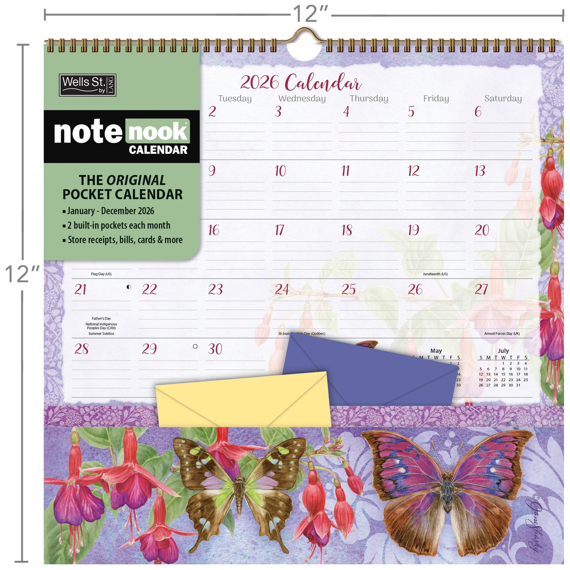 2026 LANG Butterflies - Note Nook Square Wall Calendar