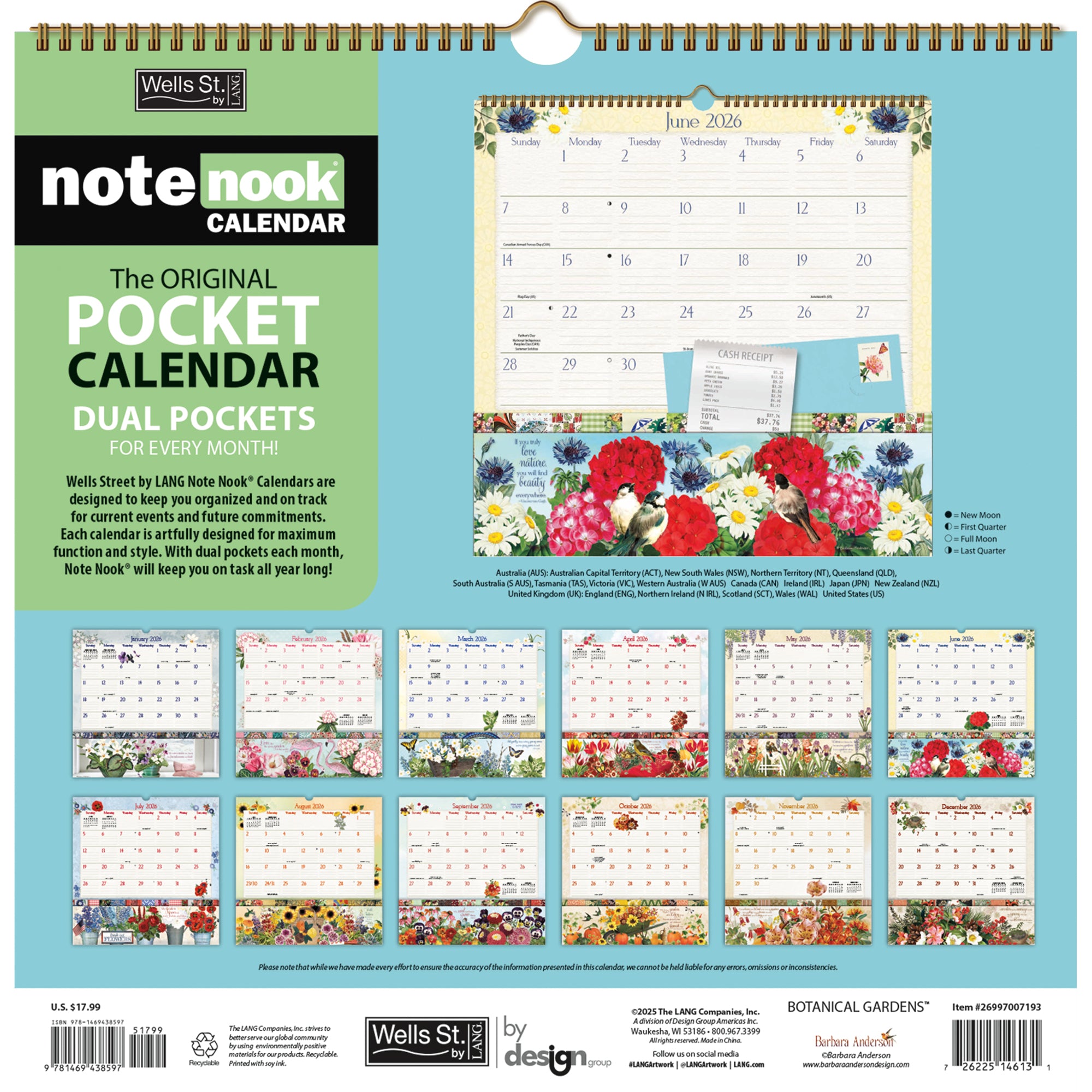 2026 LANG Botanical Gardens - Note Nook Square Wall Calendar