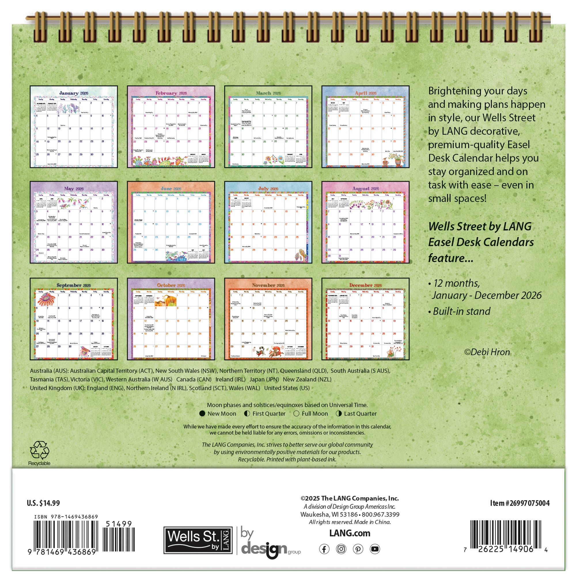 2026 LANG Simply Grateful - Desk Easel Calendar