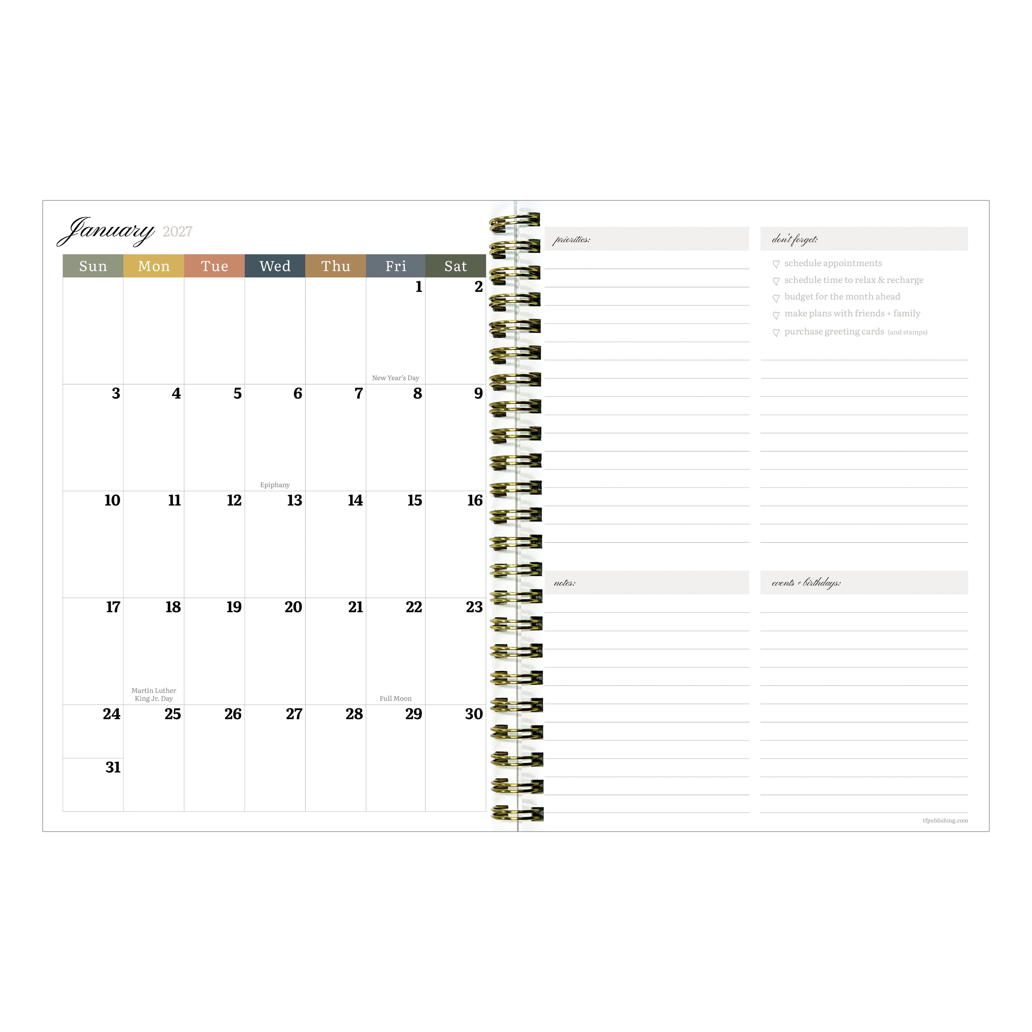 2027 Blooms of Blue - Medium Weekly and Monthly Diary/Planner