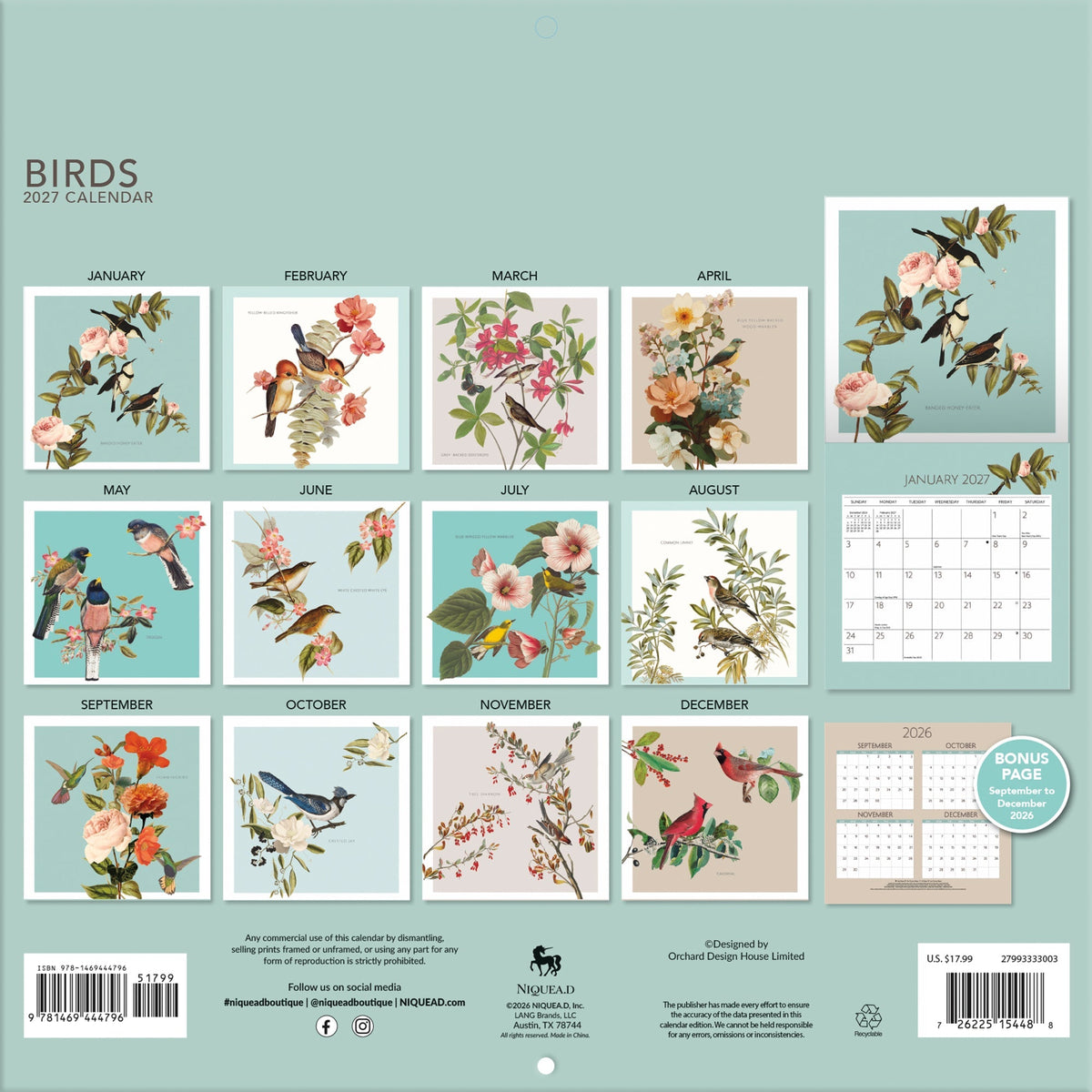 2027 Birds - Square Wall Calendar
