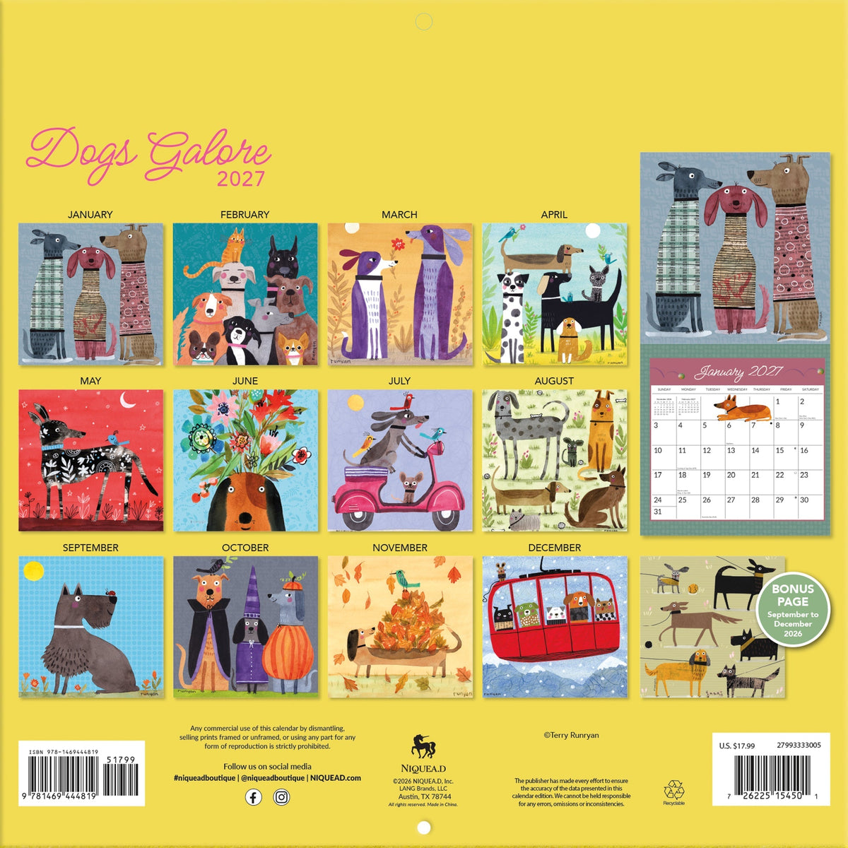 2027 Dogs Galore - Square Wall Calendar