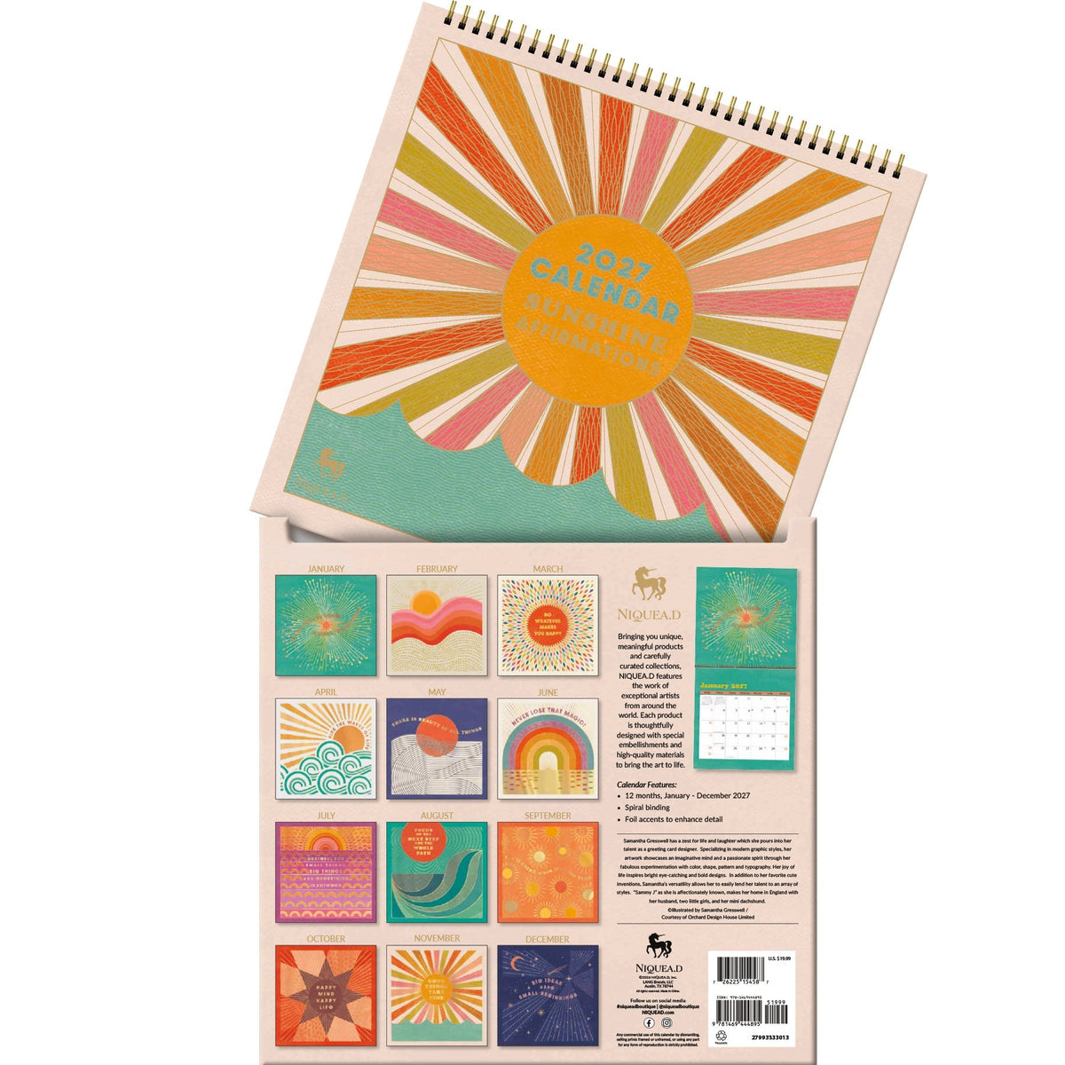 2027 Sunshine Affirmations - Spiral Square Wall Calendar