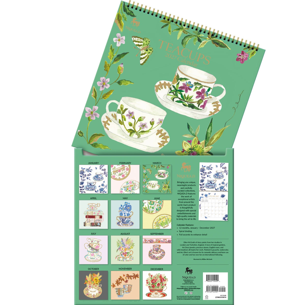 2027 Teacups - Spiral Square Wall Calendar