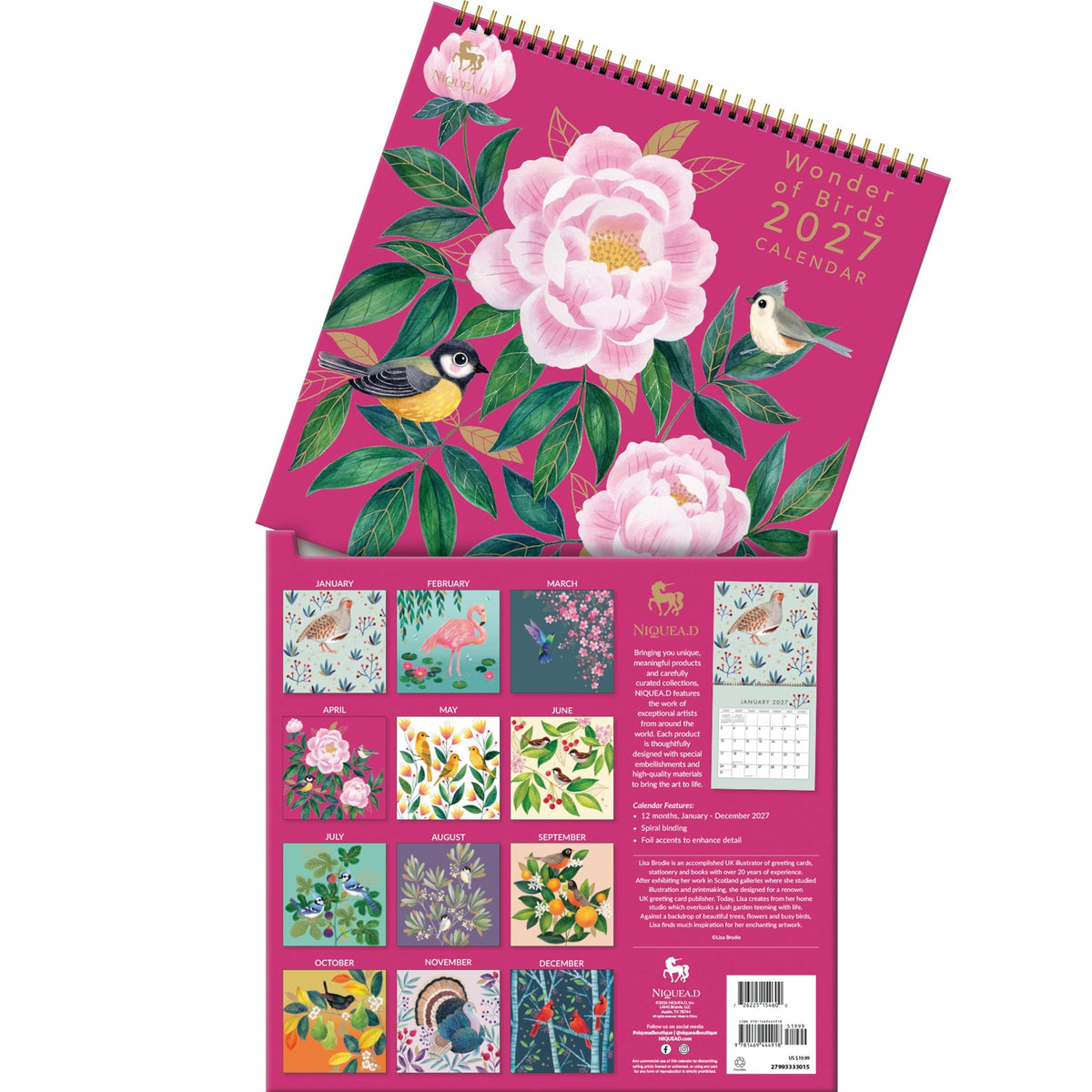 2027 Wonder Of Birds - Spiral Square Wall Calendar