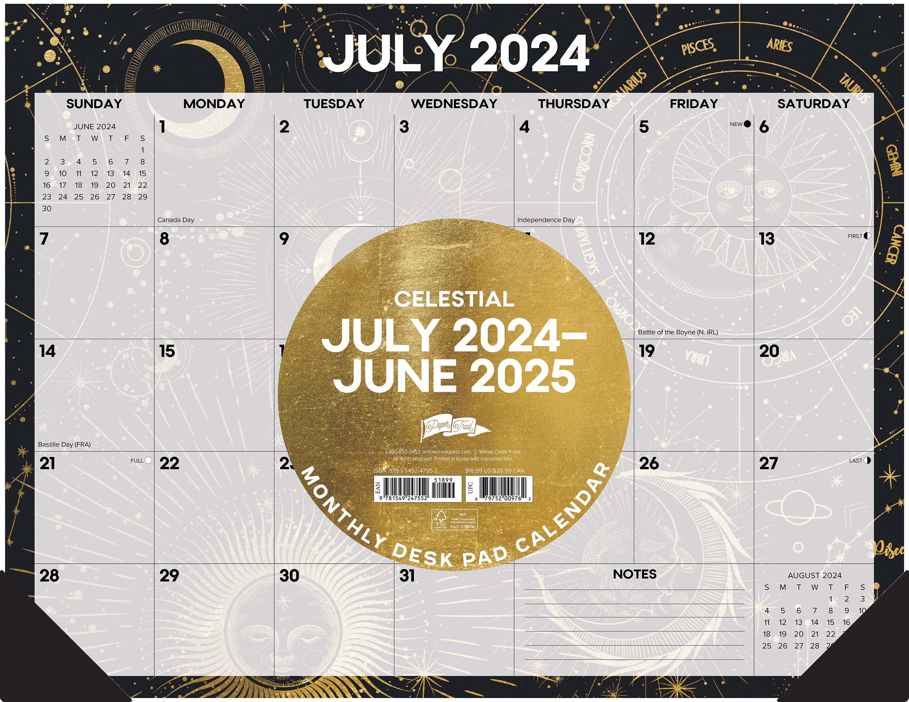 July 2024 June 2025 Celestial Large Monthly Desk Pad Academic Calendar