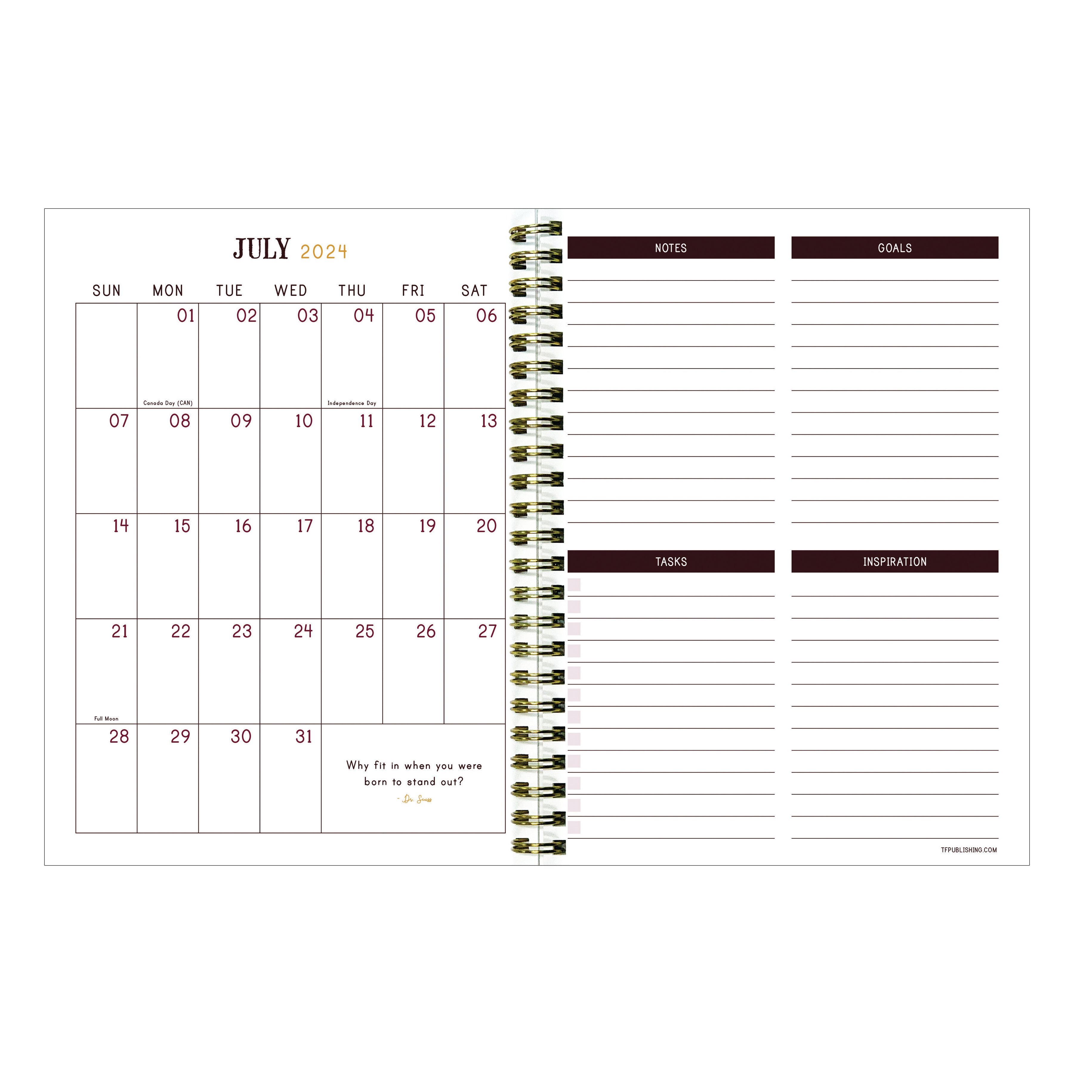 July 2024 - June 2025 Bound Black - Medium Weekly & Monthly Academic Year Diary/Planner