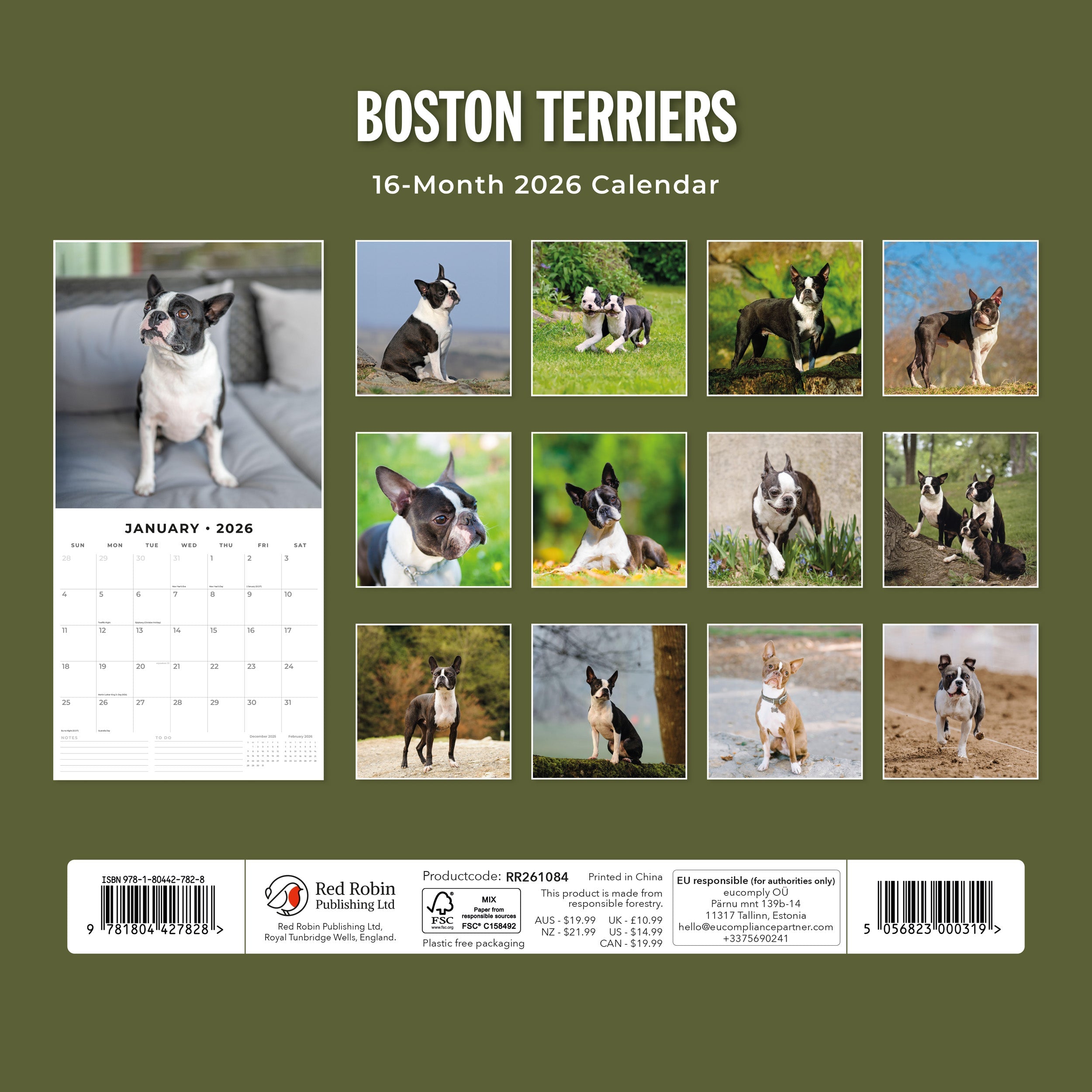 2026 Boston Terriers - Square Wall Calendar