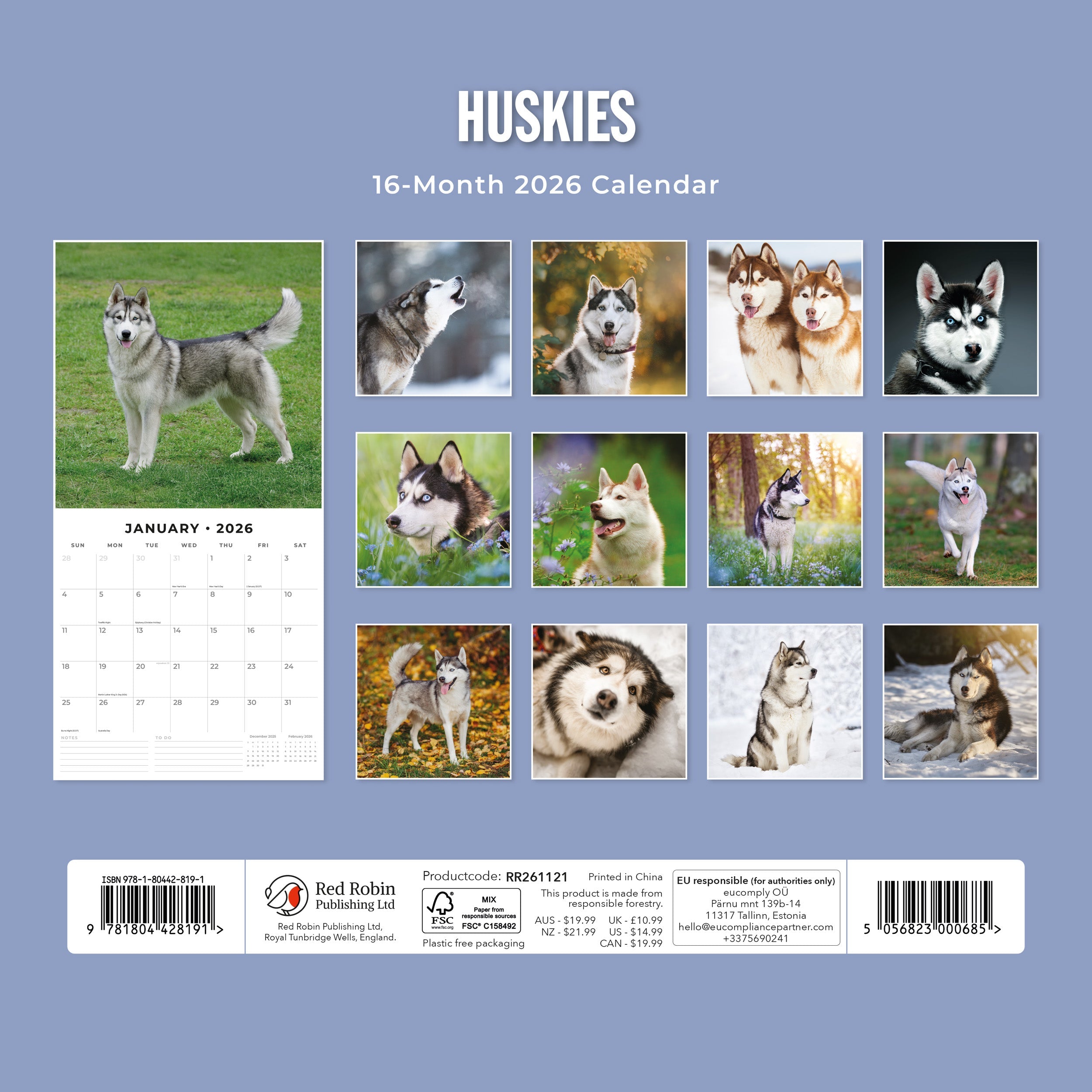 2026 Huskies - Square Wall Calendar