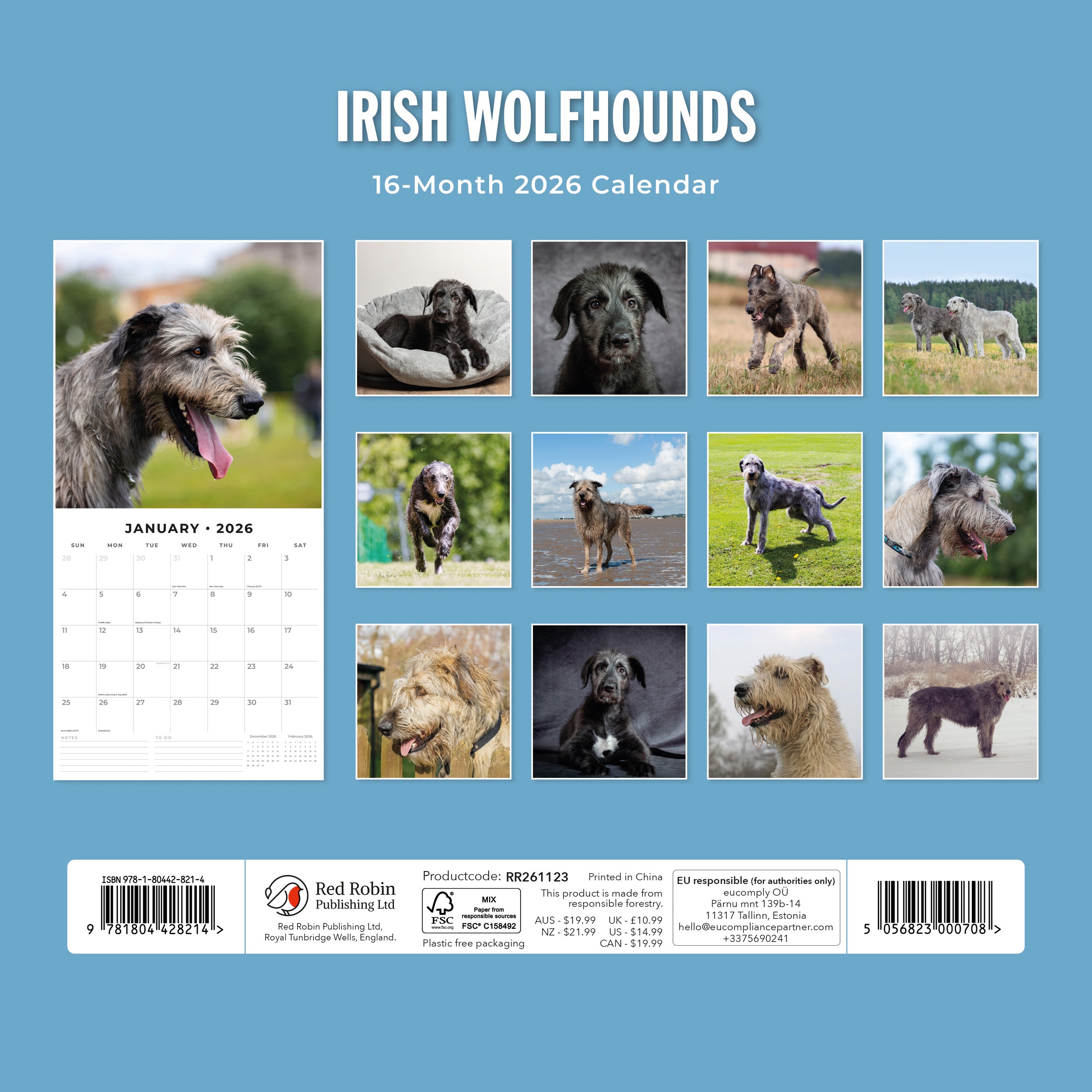 2026 Irish Wolf Hounds - Square Wall Calendar
