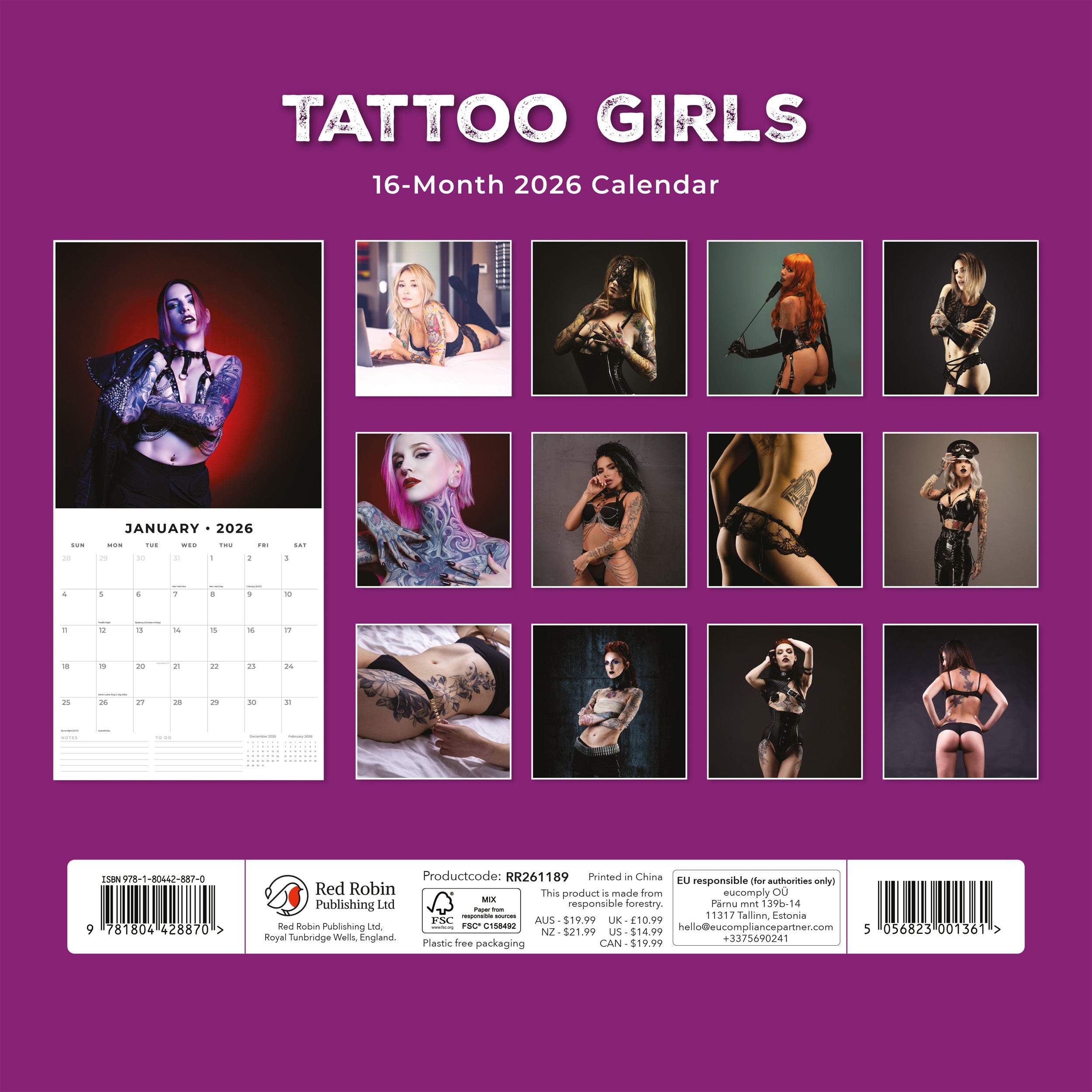 2026 Tattoo Girls - Square Wall Calendar