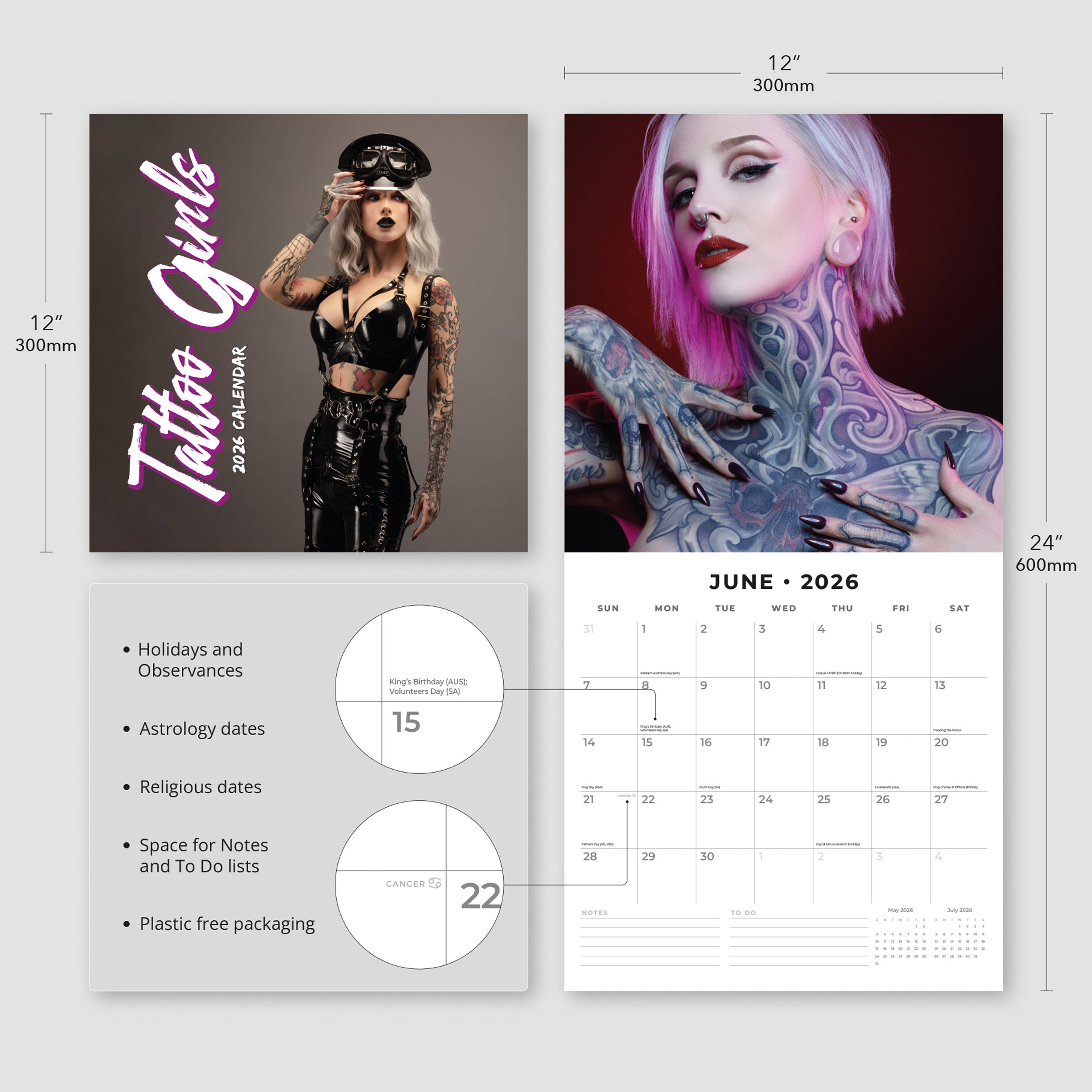 2026 Tattoo Girls - Square Wall Calendar
