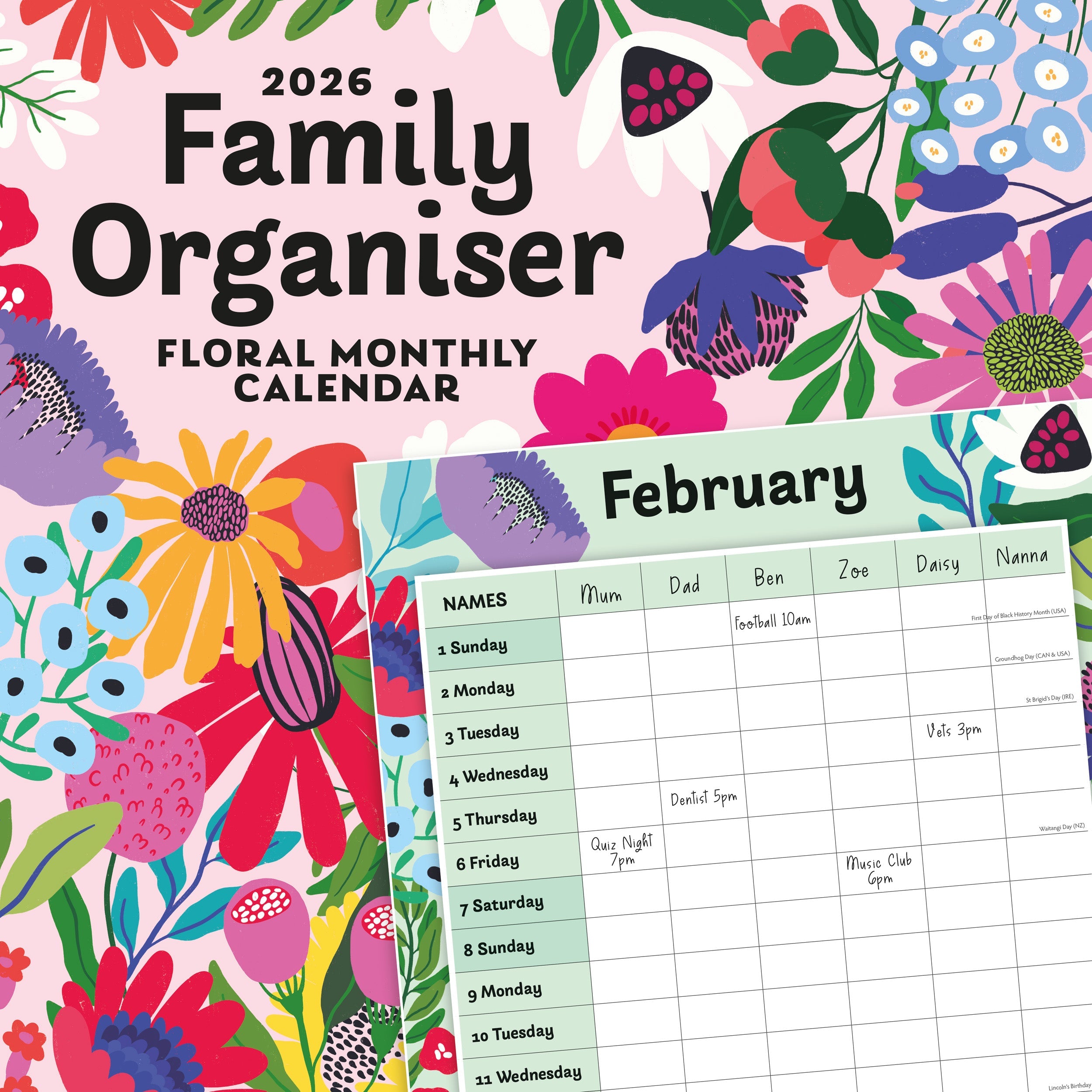 2026 Family Organiser - Floral - Square Wall Calendar