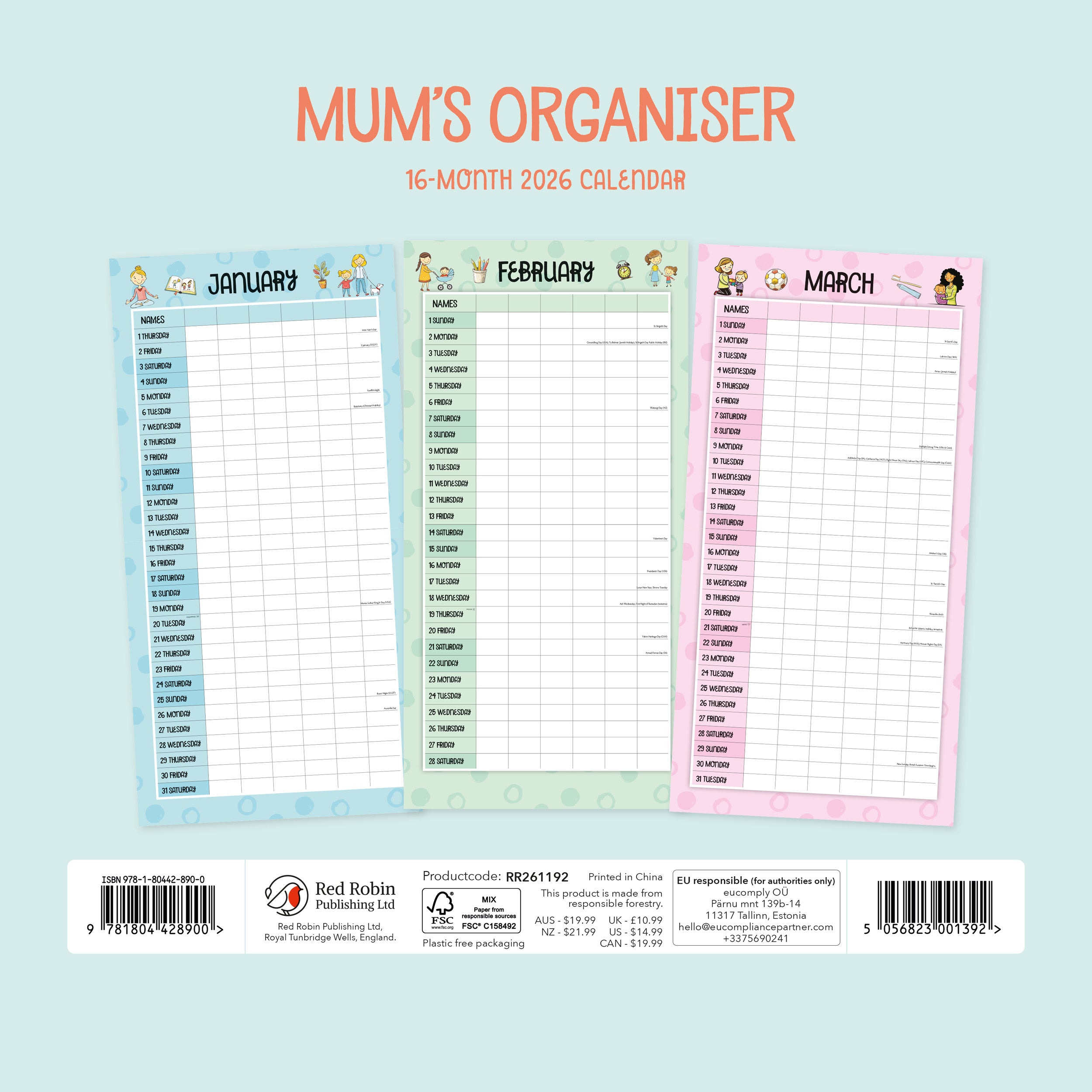 2026 Mum's Organiser - Square Wall Calendar