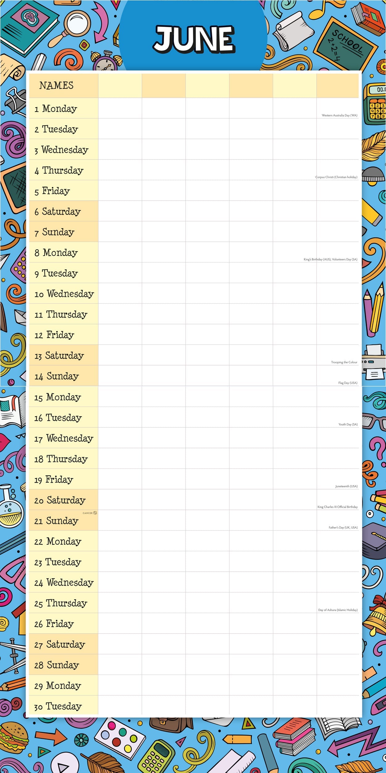 2026 School Planner - Square Wall Calendar