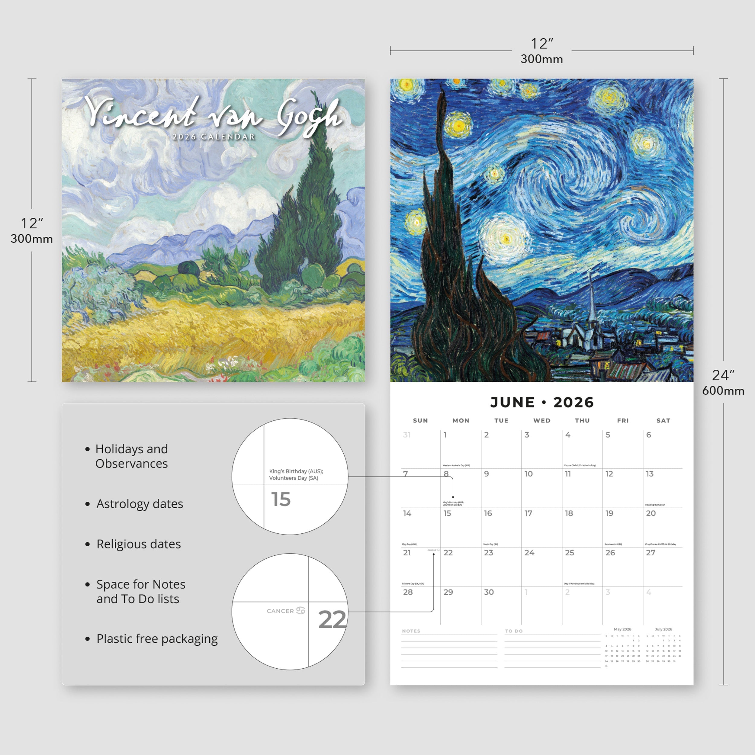 2026 Van Gogh - Square Wall Calendar