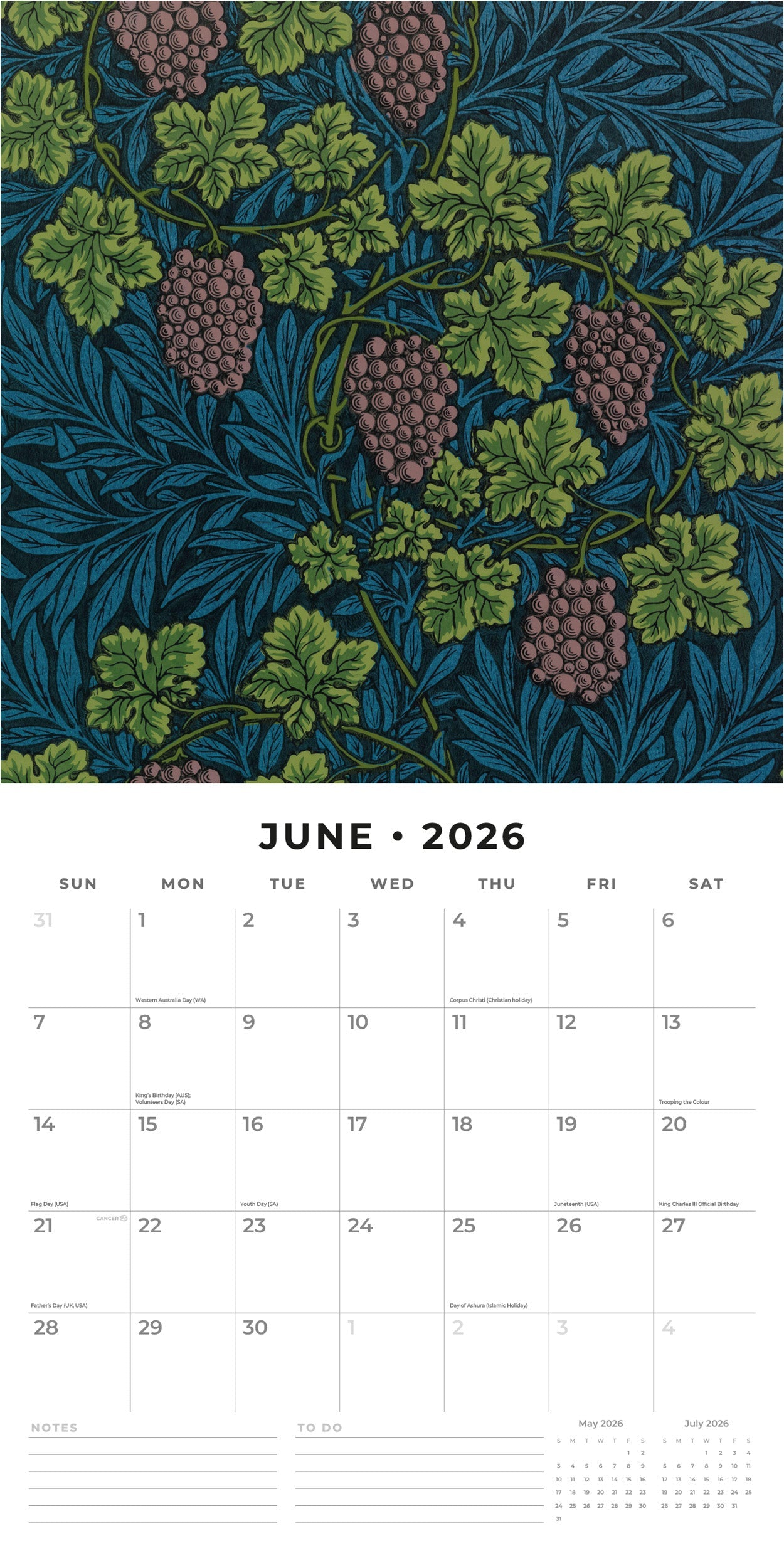 2026 William Morris - Square Wall Calendar