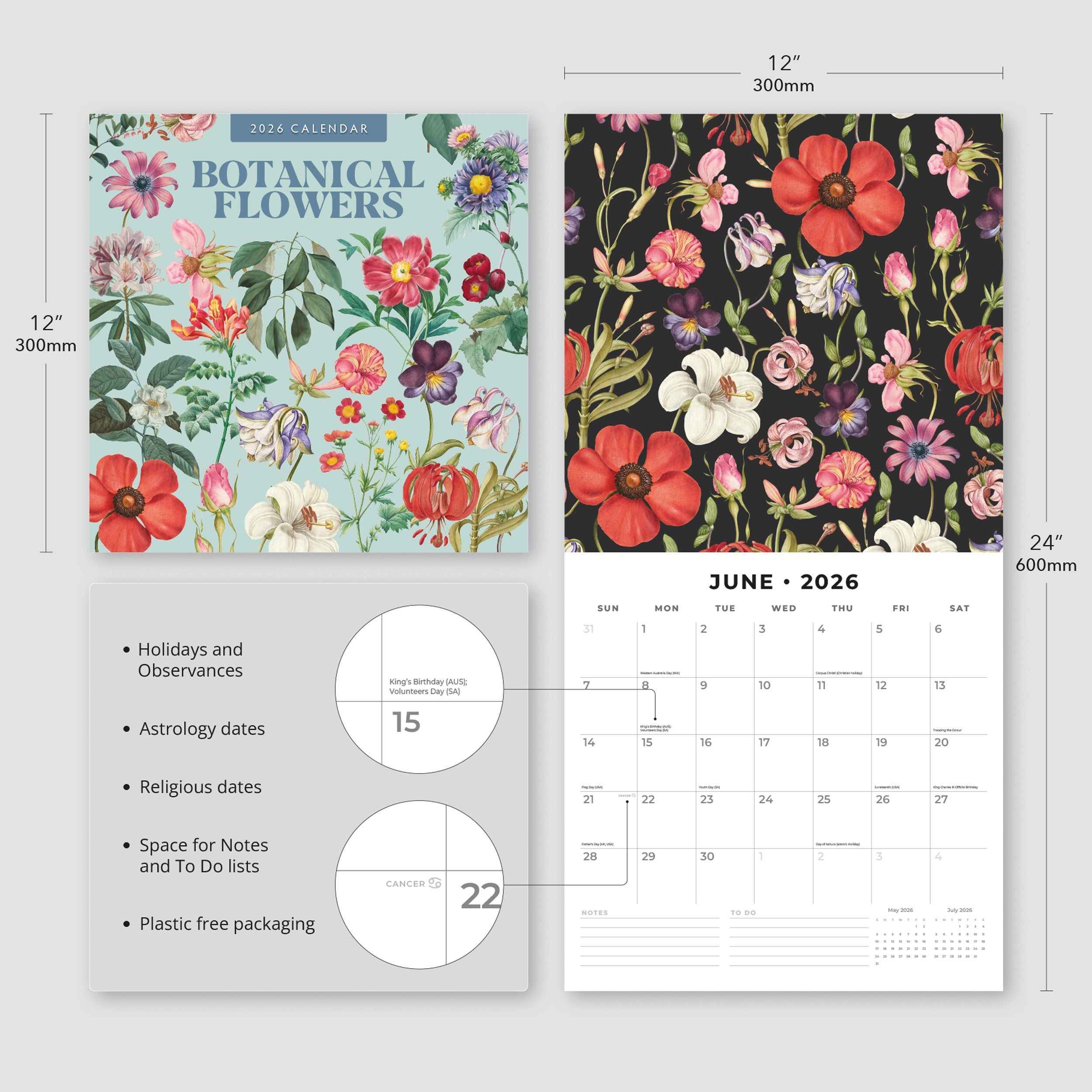2026 Botanical Flowers - Square Wall Calendar