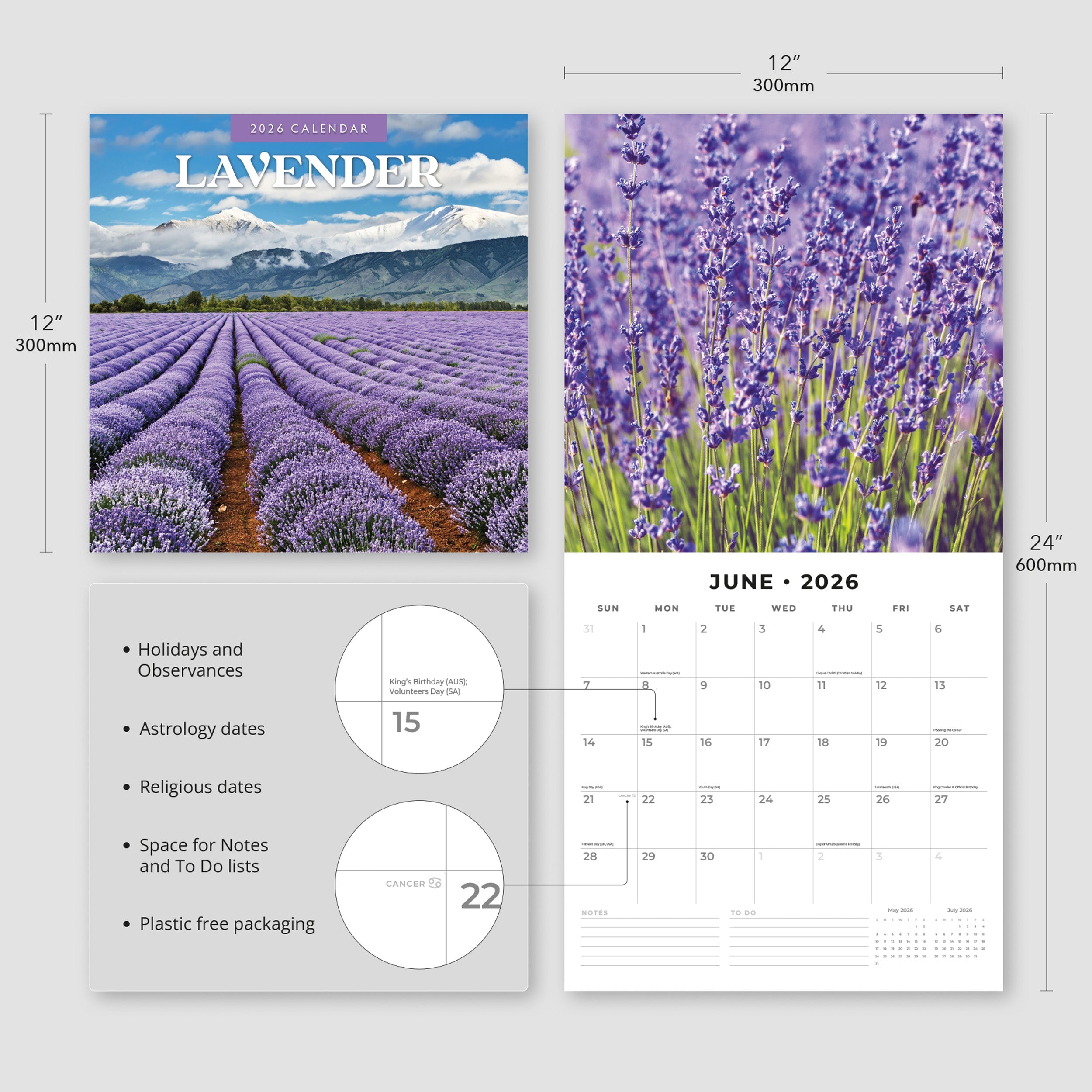 2026 Lavender - Square Wall Calendar