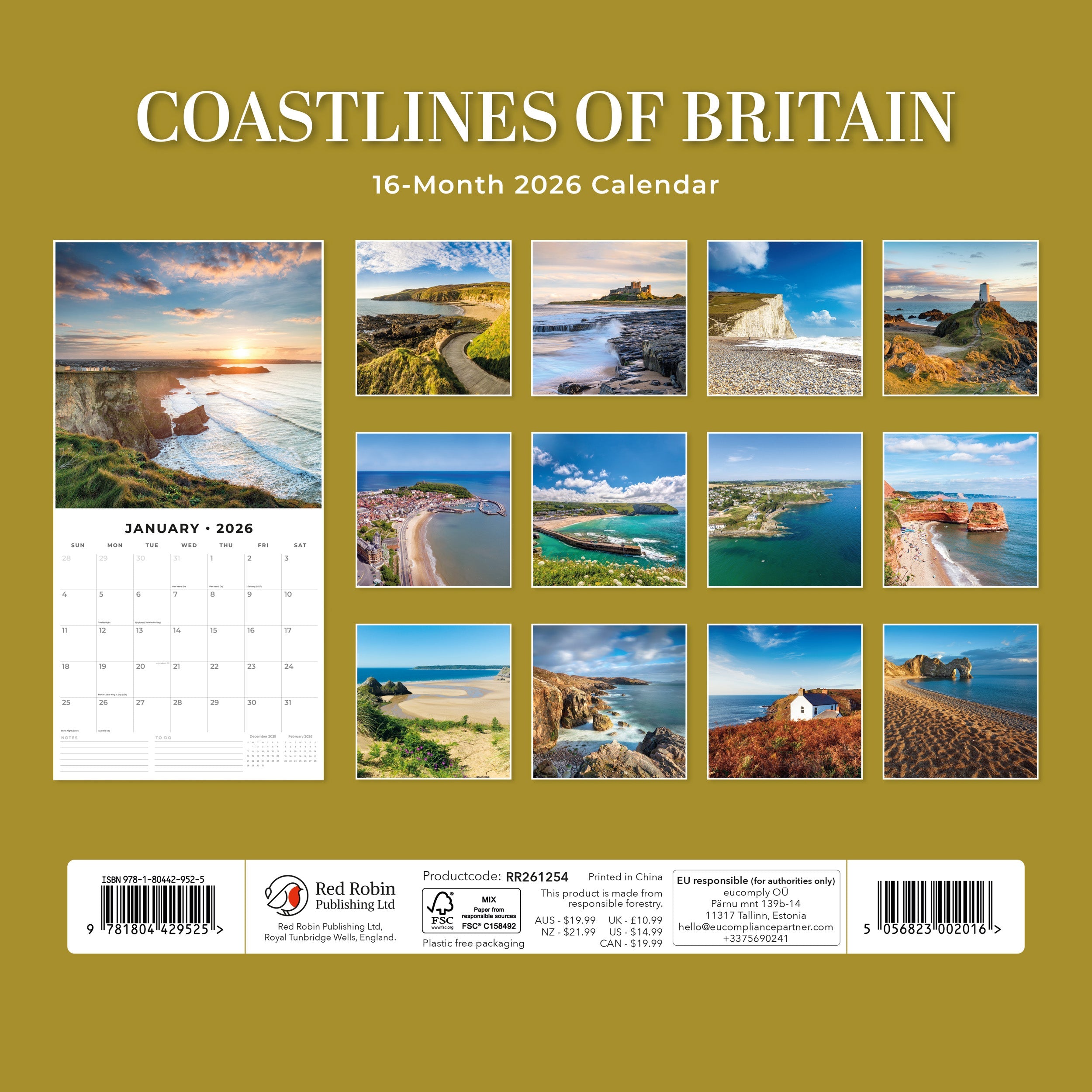 2026 Coastlines of Britain - Square Wall Calendar