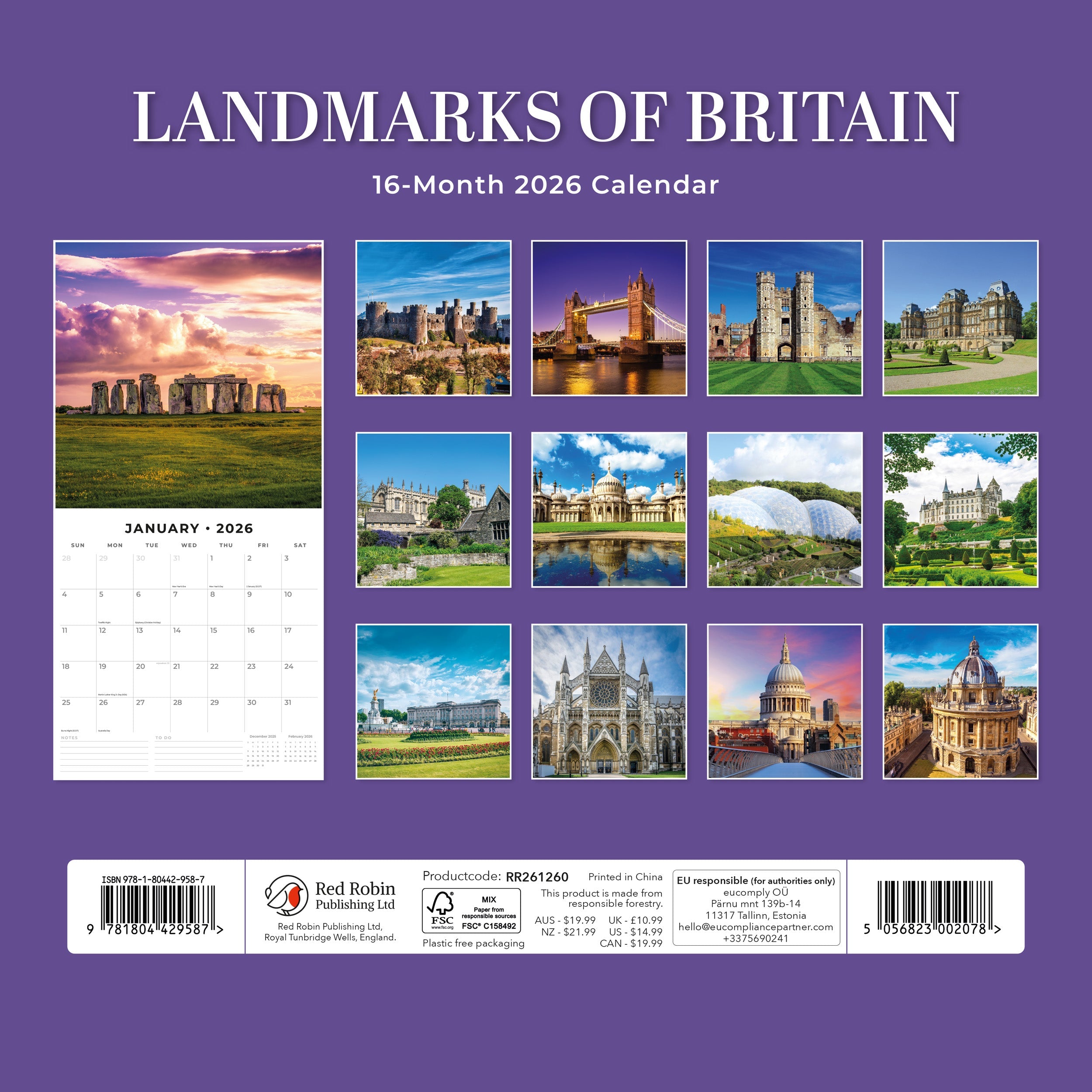2026 Landmarks of Britain - Square Wall Calendar