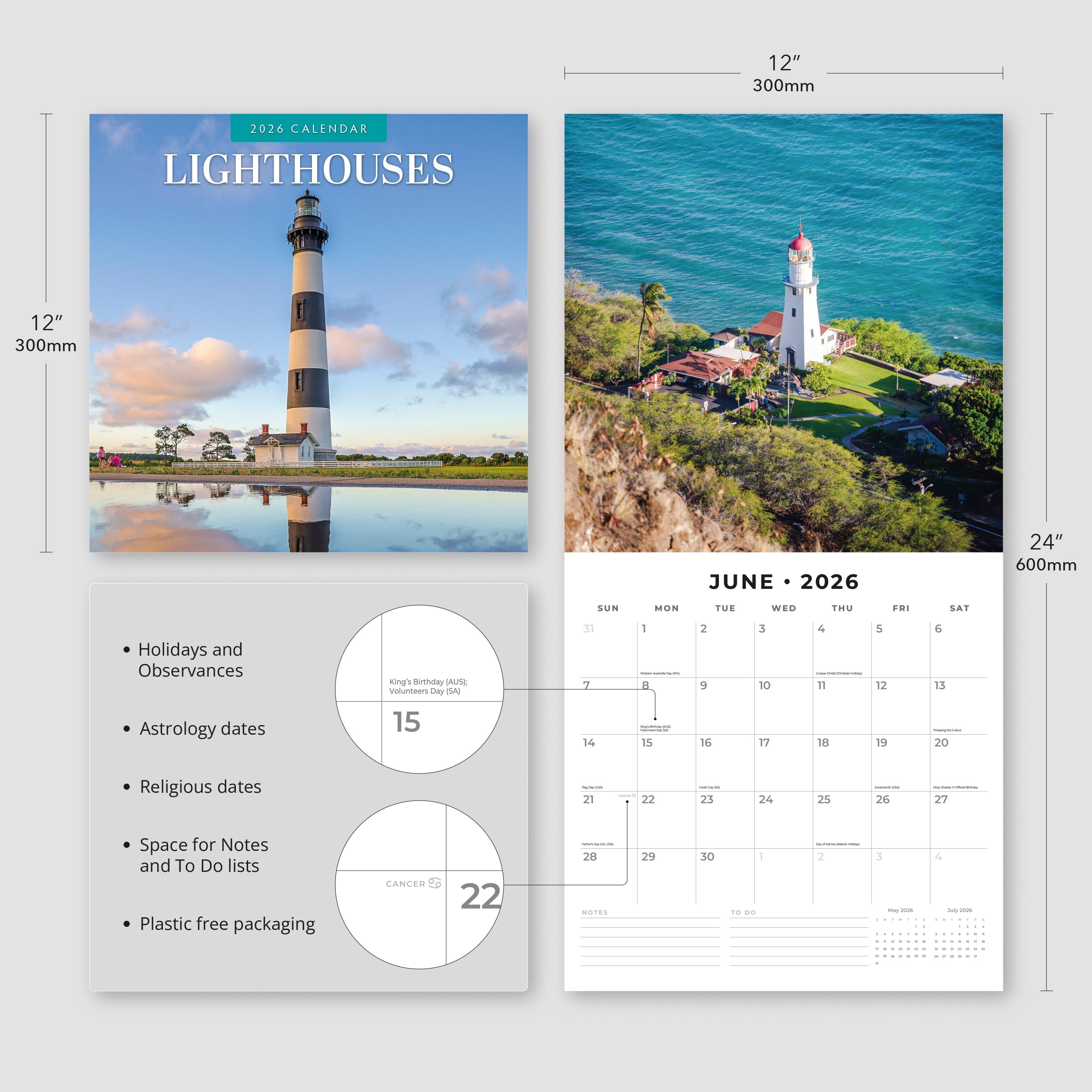 2026 Lighthouses - Square Wall Calendar