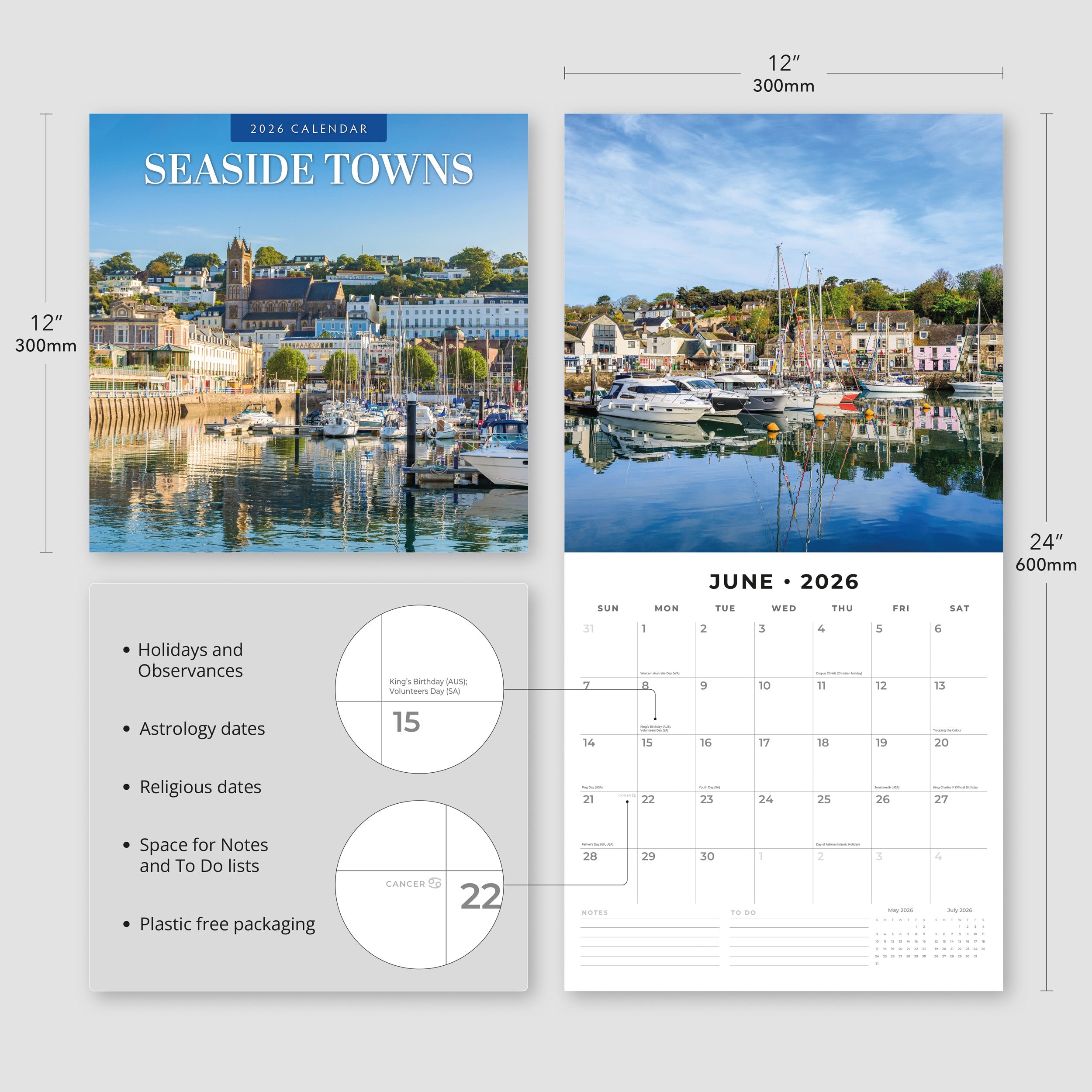 2026 Seaside Towns - Square Wall Calendar