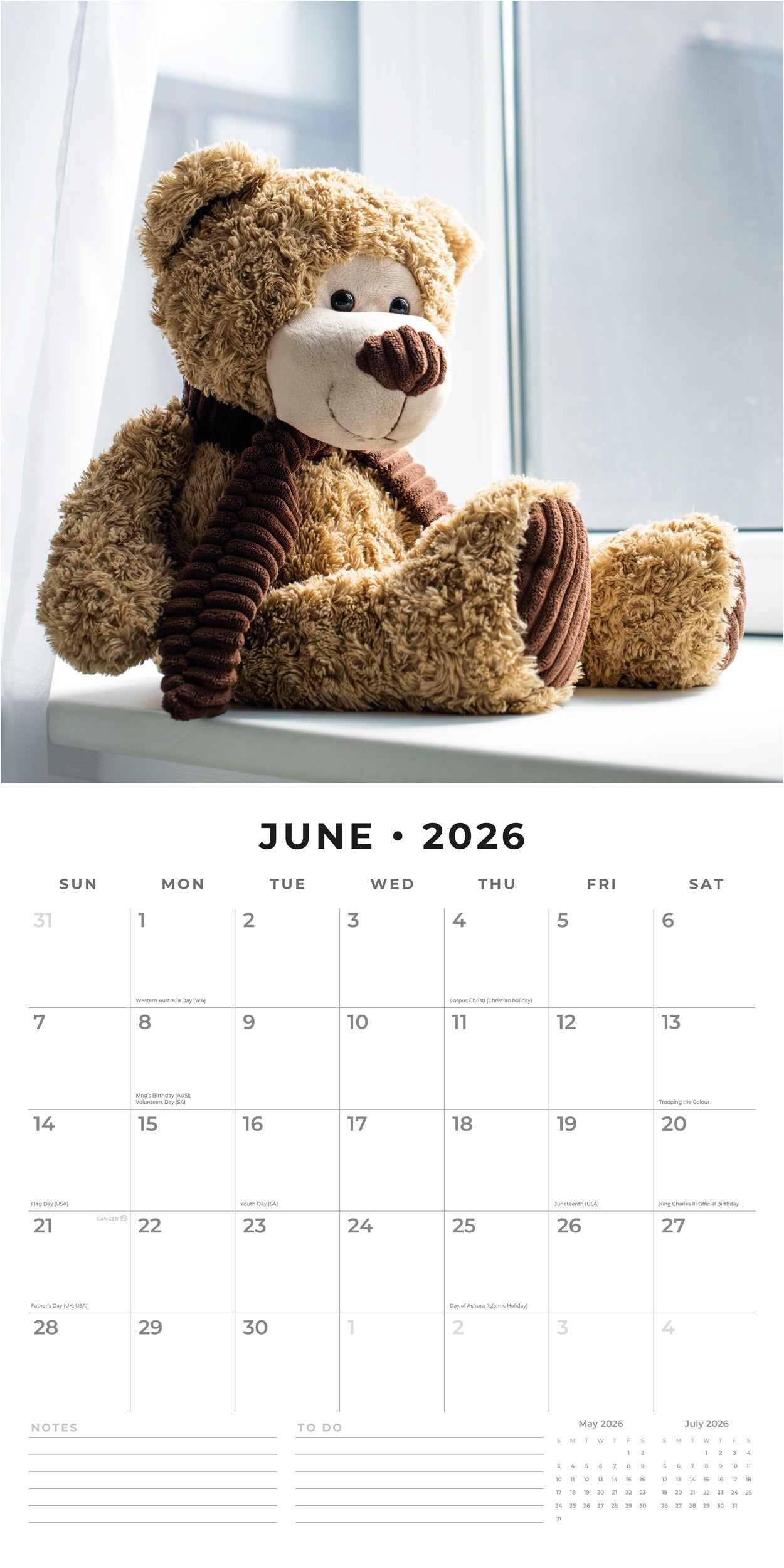 2026 Teddy Bears - Square Wall Calendar