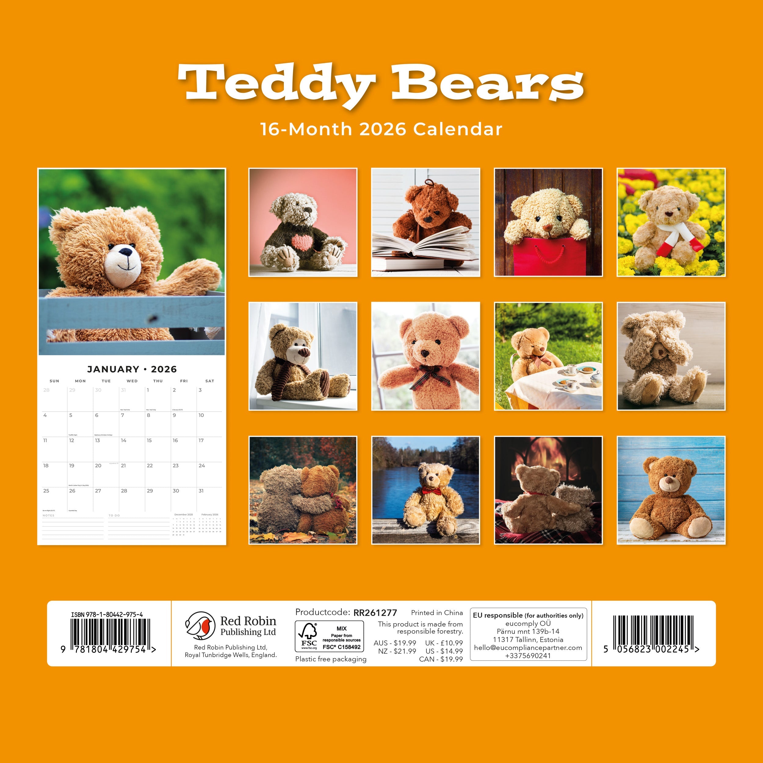 2026 Teddy Bears - Square Wall Calendar