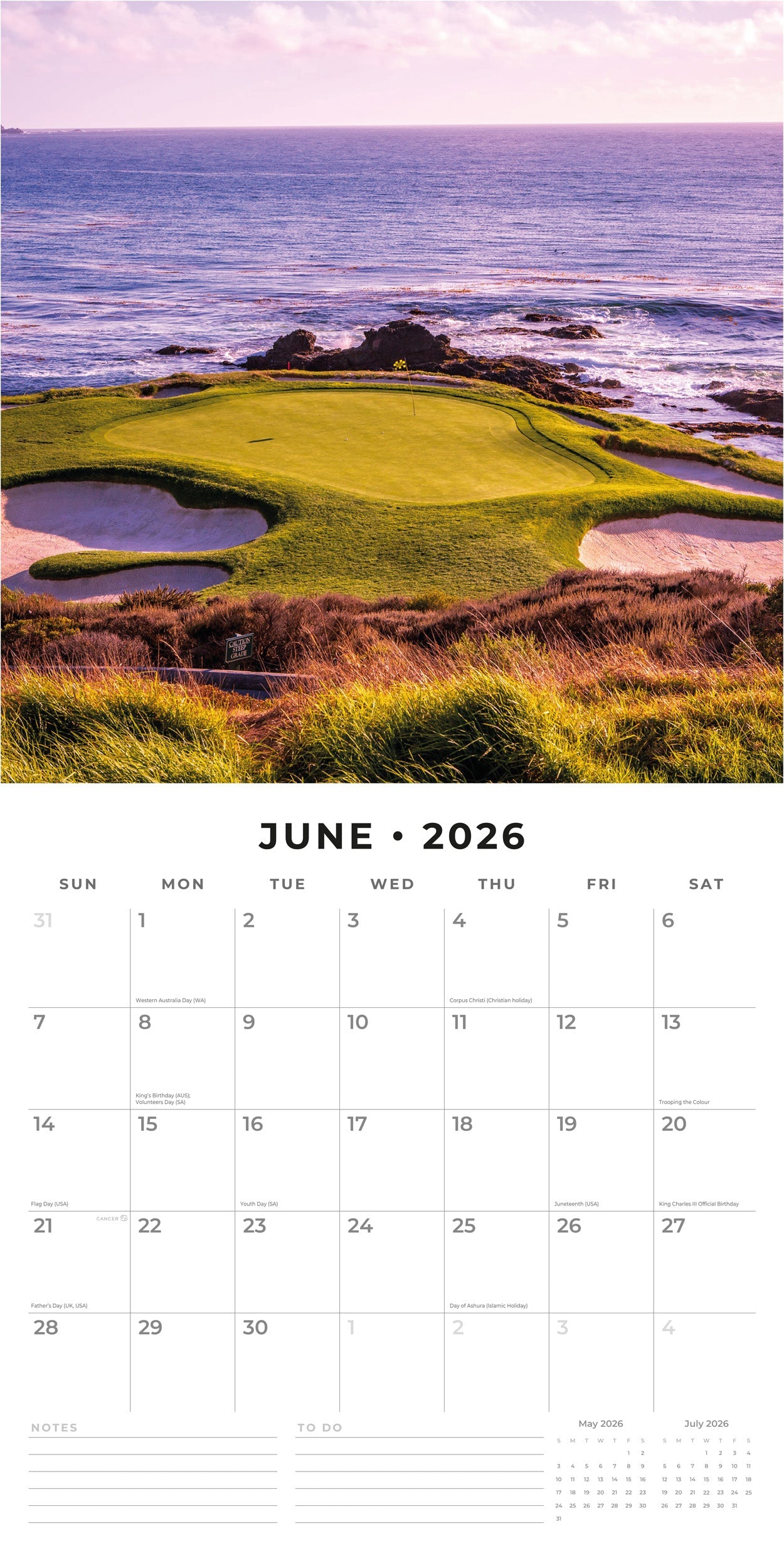 2026 World of Golf - Square Wall Calendar