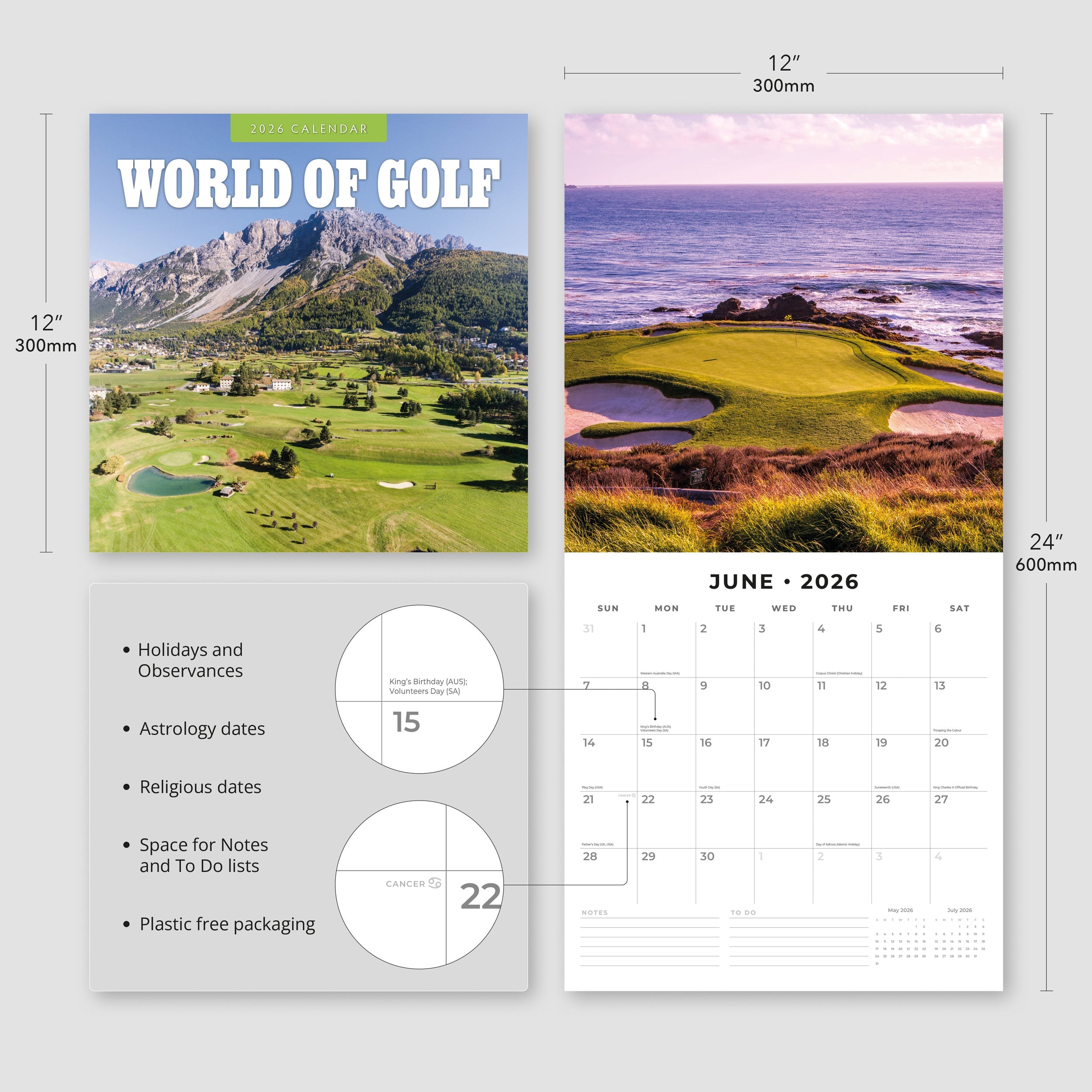 2026 World of Golf - Square Wall Calendar