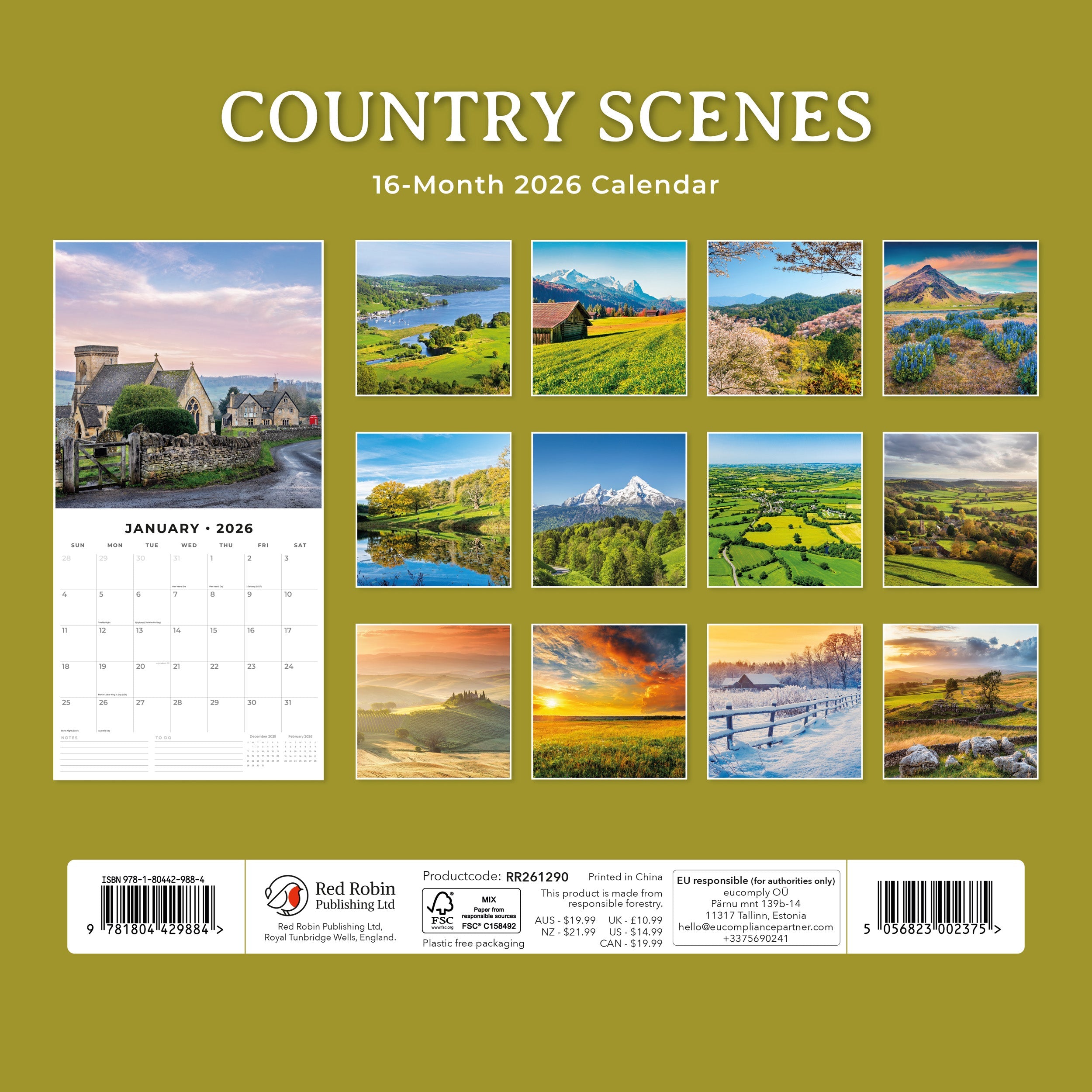 2026 Country Scenes - Square Wall Calendar