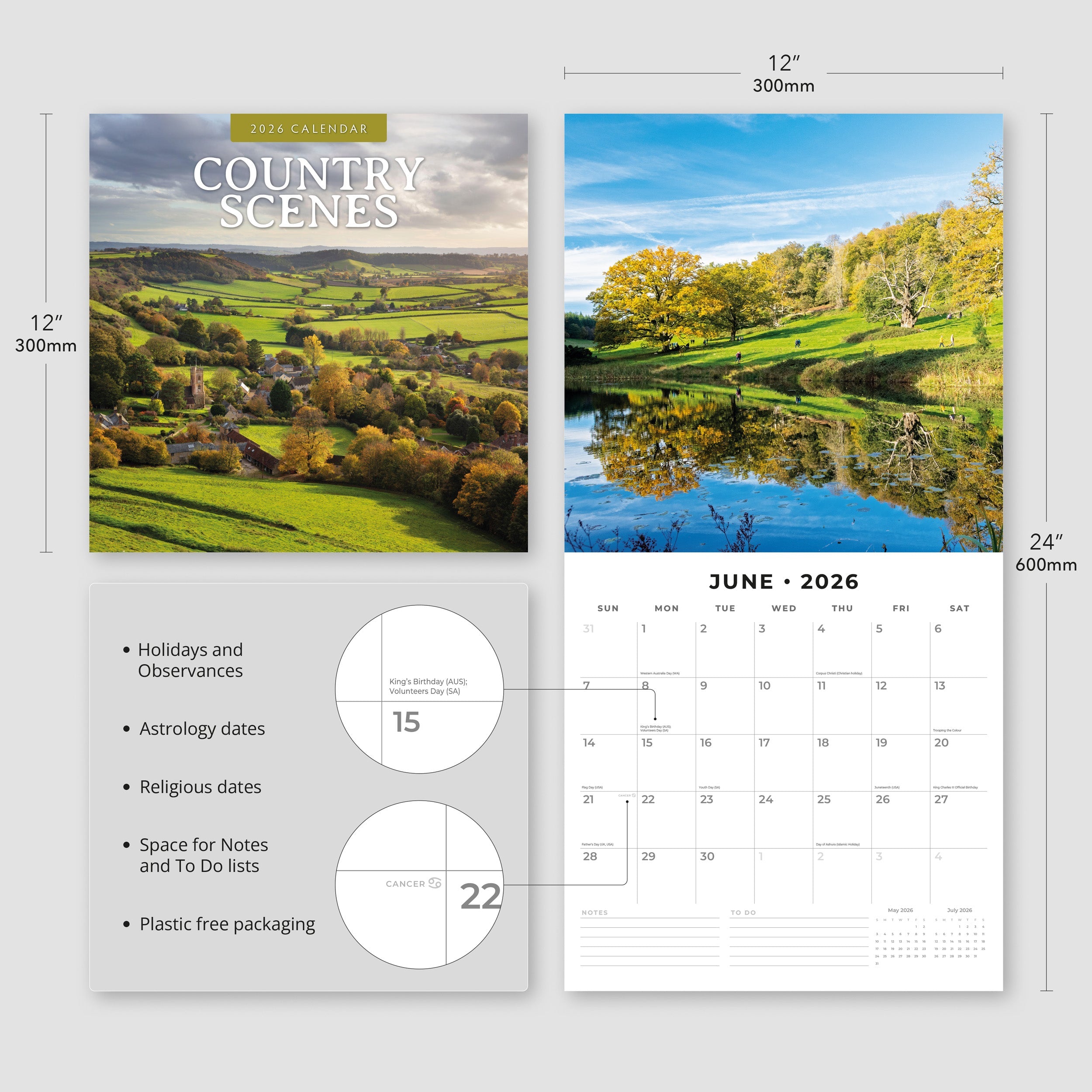 2026 Country Scenes - Square Wall Calendar